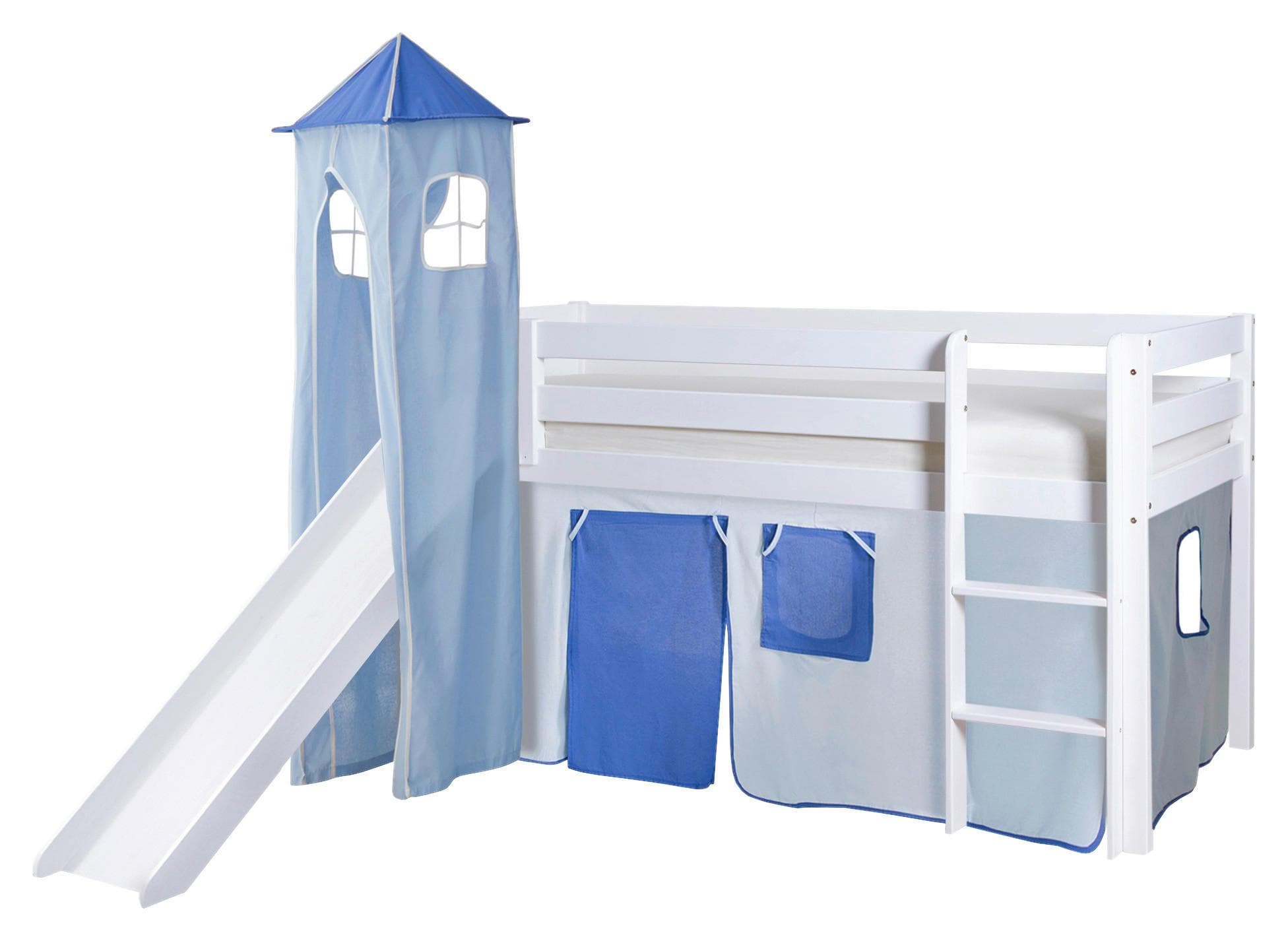 Spielbett Kasper Kiefer Weiß/Hellblau/Dunkelblau