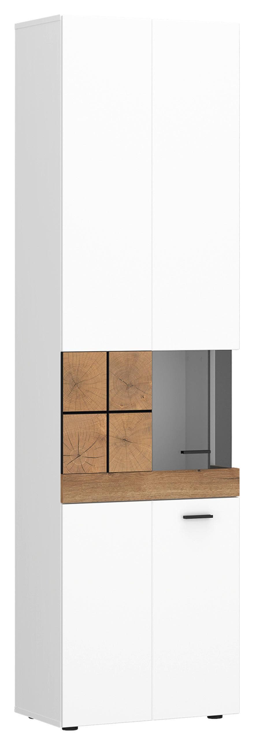 Vitrine Oreta B Weiß Hochglanz/Eichefarben Mömax