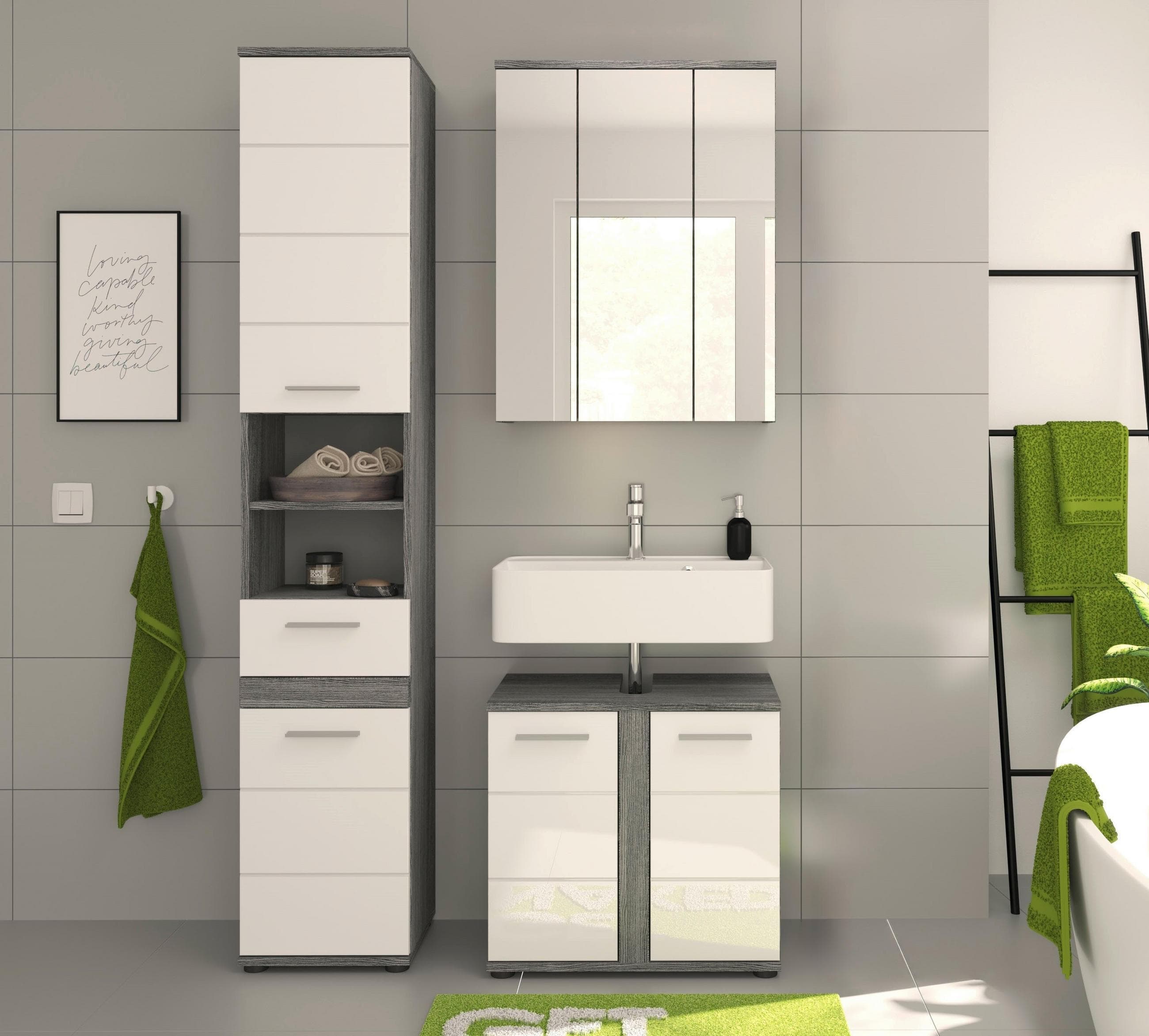 Badezimmer-Set BLAKE 3-teilig Weiß Hochglanz