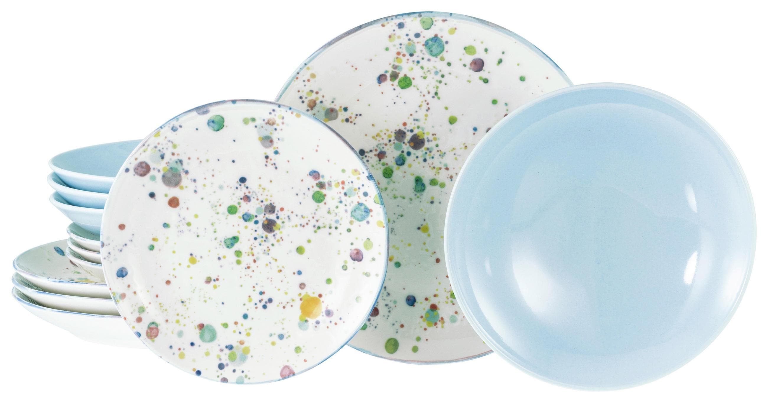 Creatable Tafelservice Candy Drop Bunt Weiß/Hellblau 12-teilig