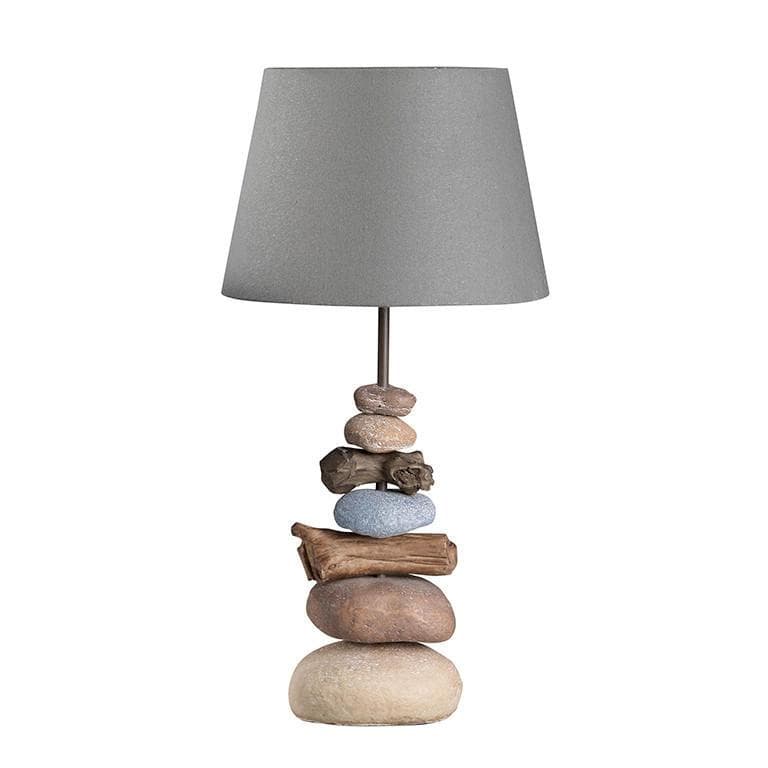 Tischlampe Vera Stoffschirm Stein-Dekor 55cm