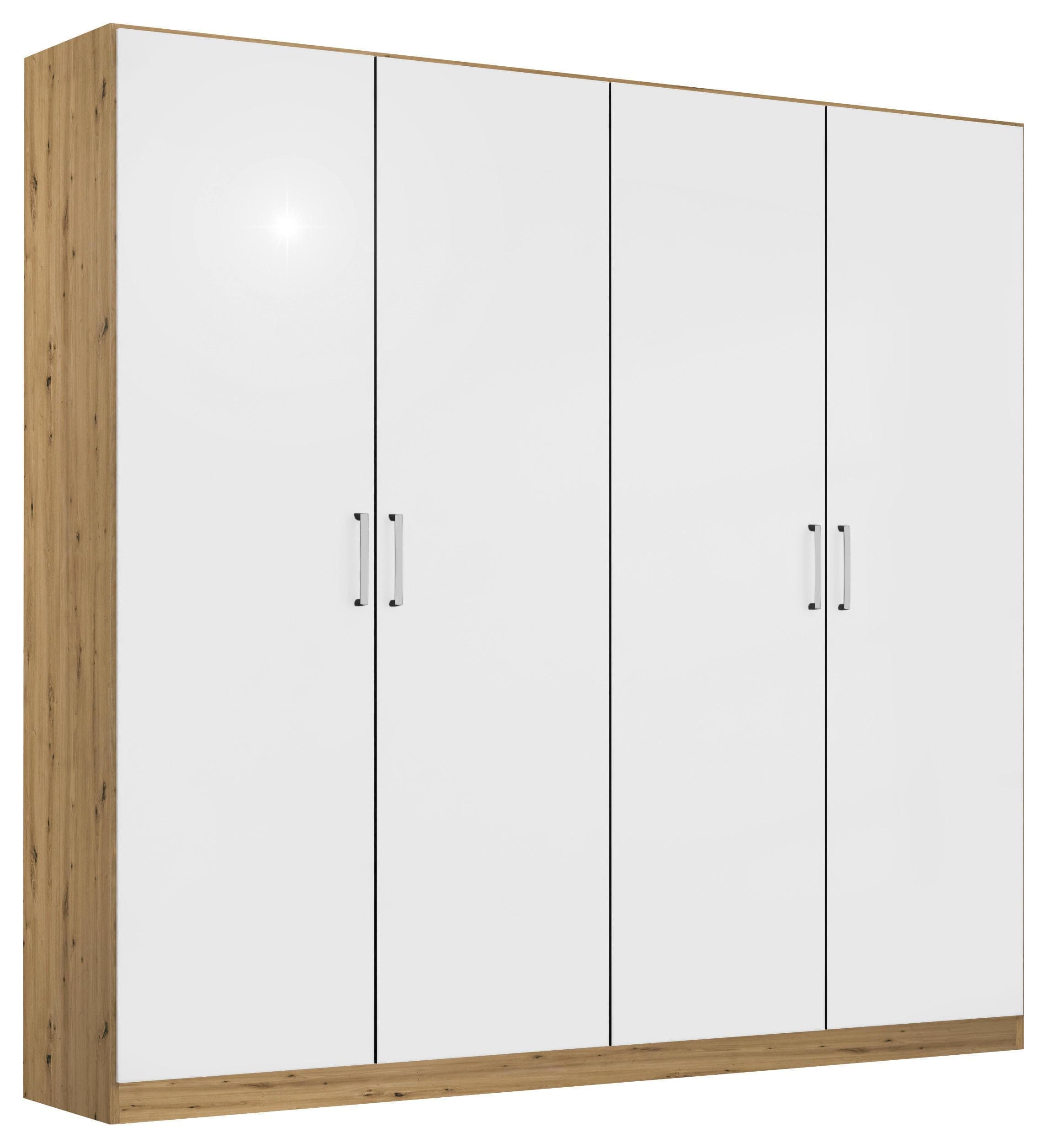 Drehtürenschrank Berlin Weiß Hochglanz, Eiche Artisan