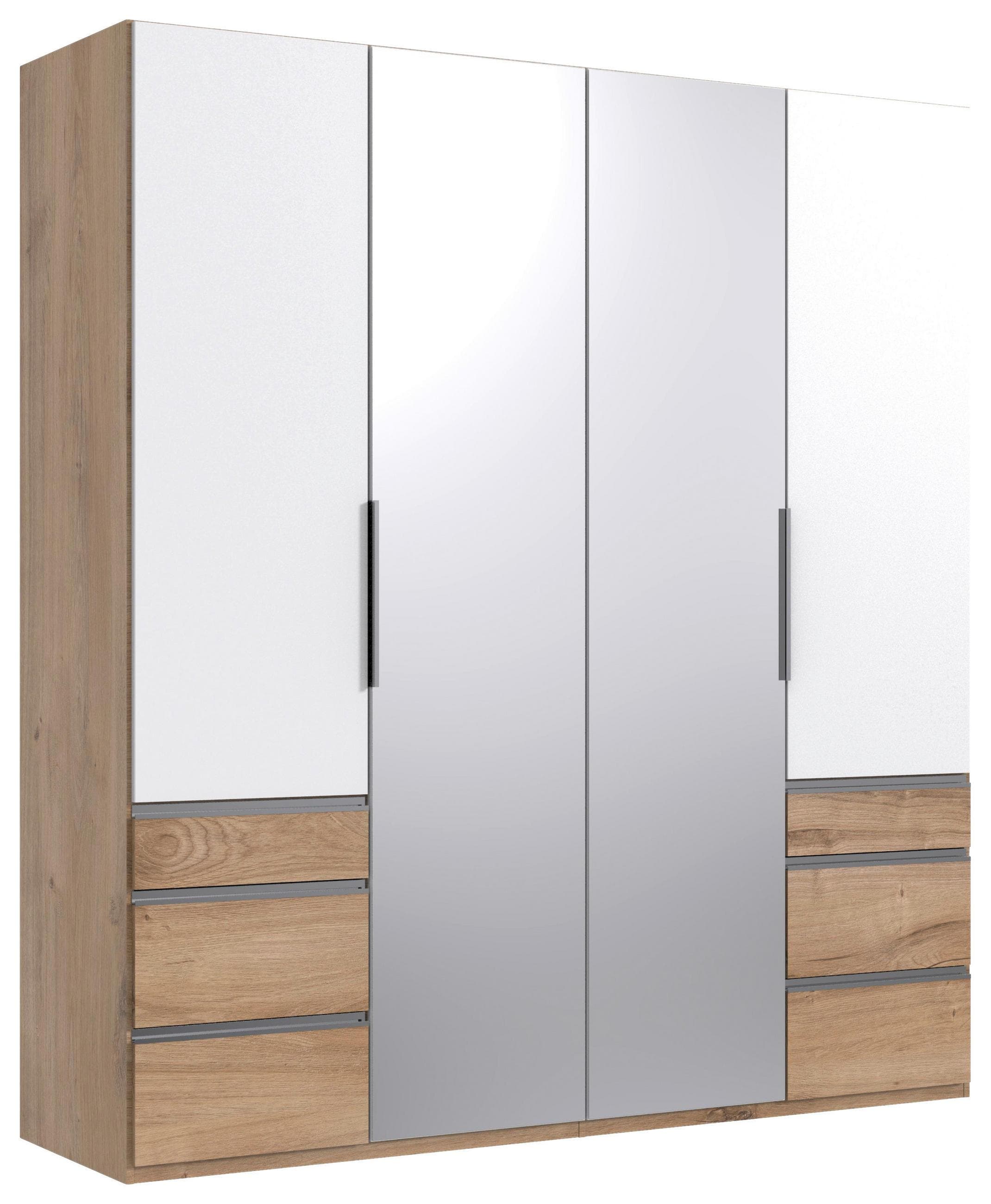 Drehtürenschrank Level 36A mit Spiegel Weiß/Eiche