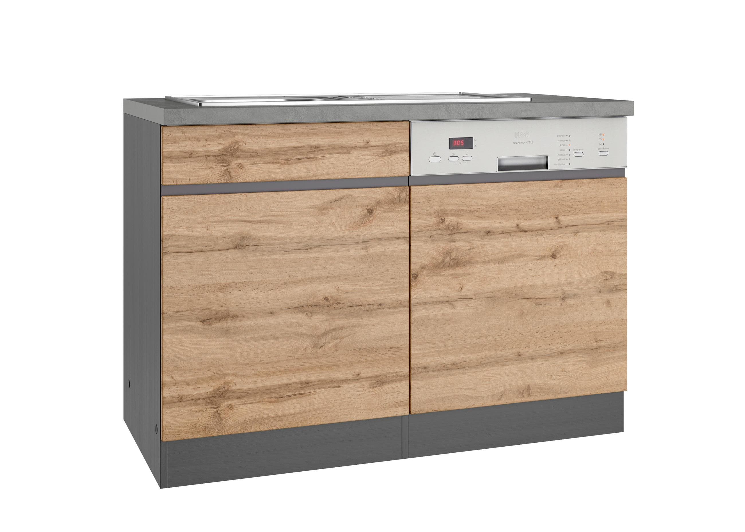 Held Spülenschrank Turin mit Spüle Graphit/Eiche
