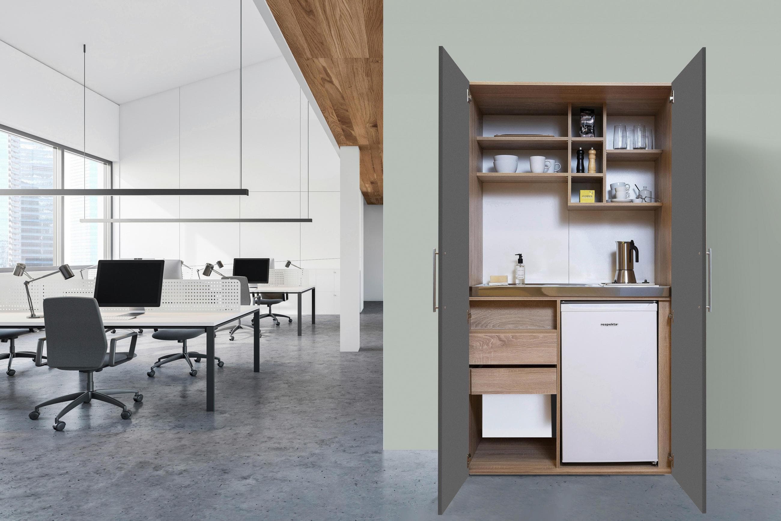 Respekta Schrankküche mit Kühlschrank und Kochfeld Grau