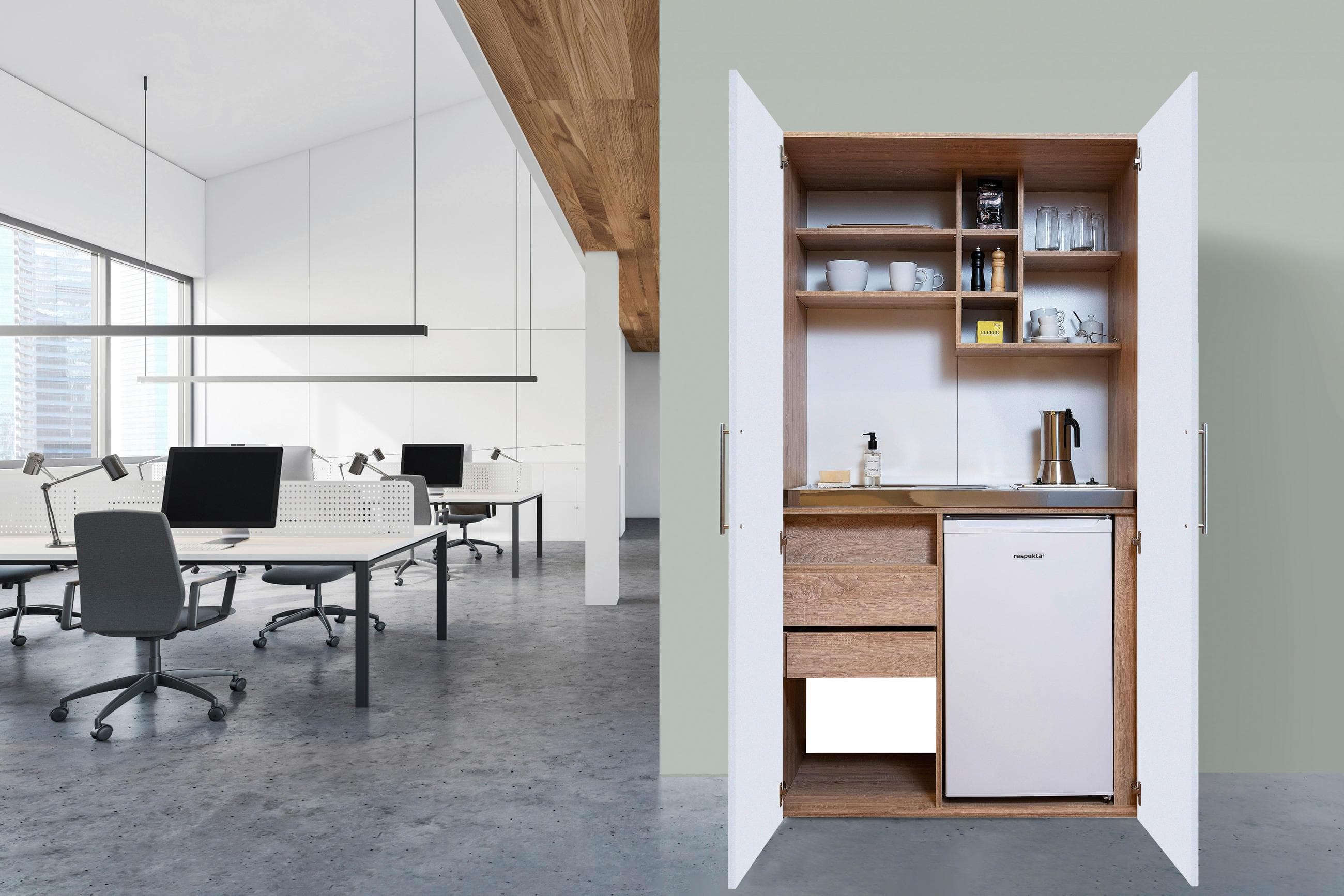 Respekta Schrankküche mit Kühlschrank und Kochfeld Weiß