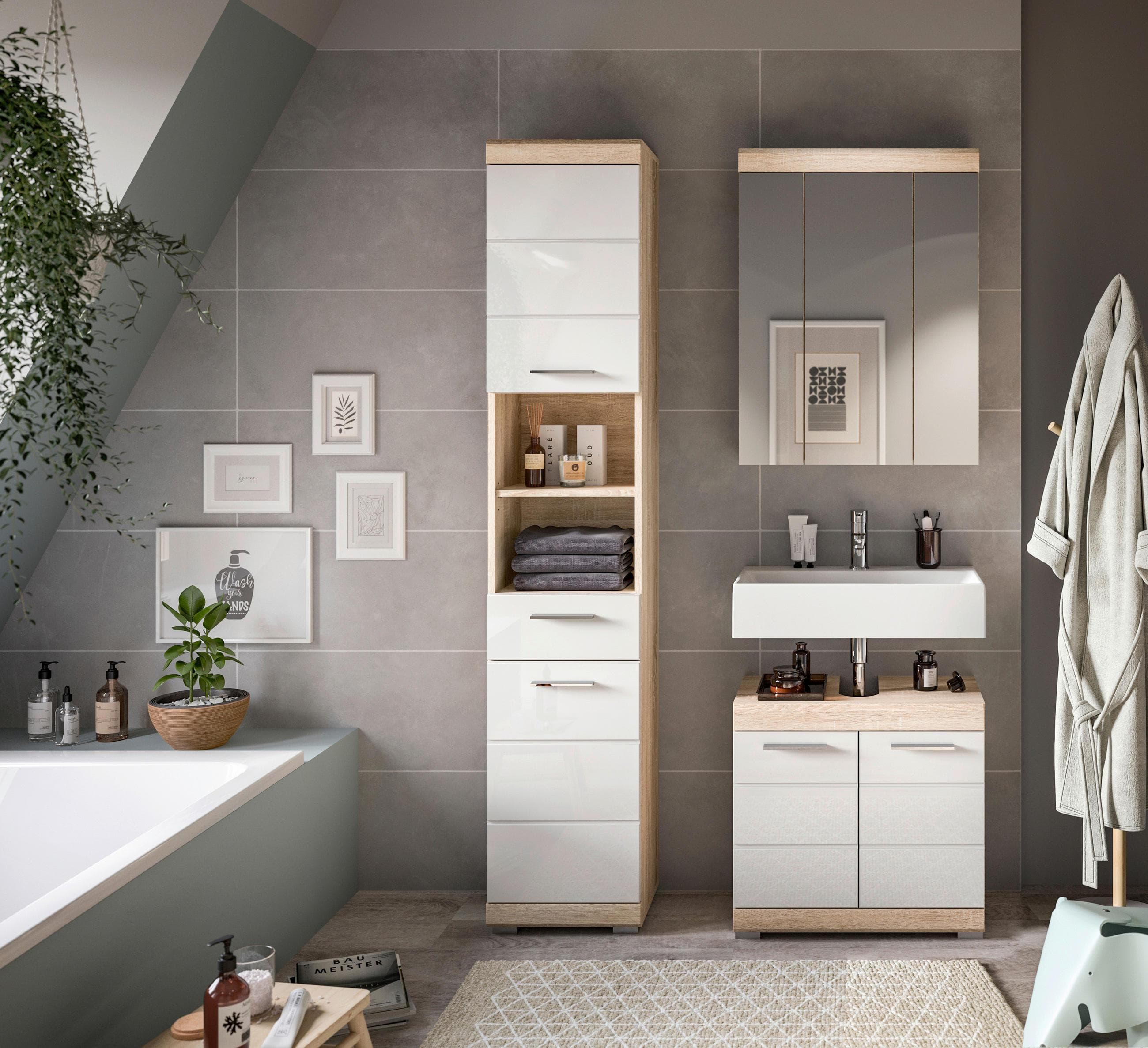 Badezimmer Lambada 3-tlg. Eiche/Weiß Mömax DE