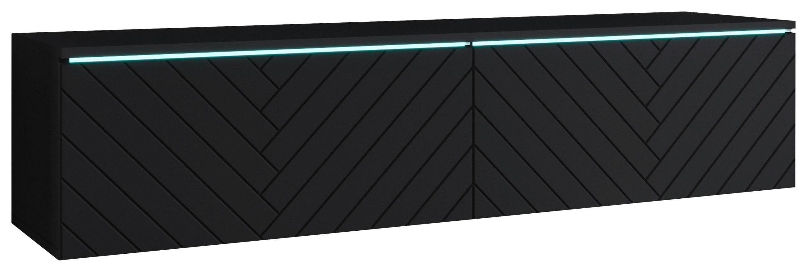 TV-Lowboard mit LED Schwarz Fischgrätmuster Mömax