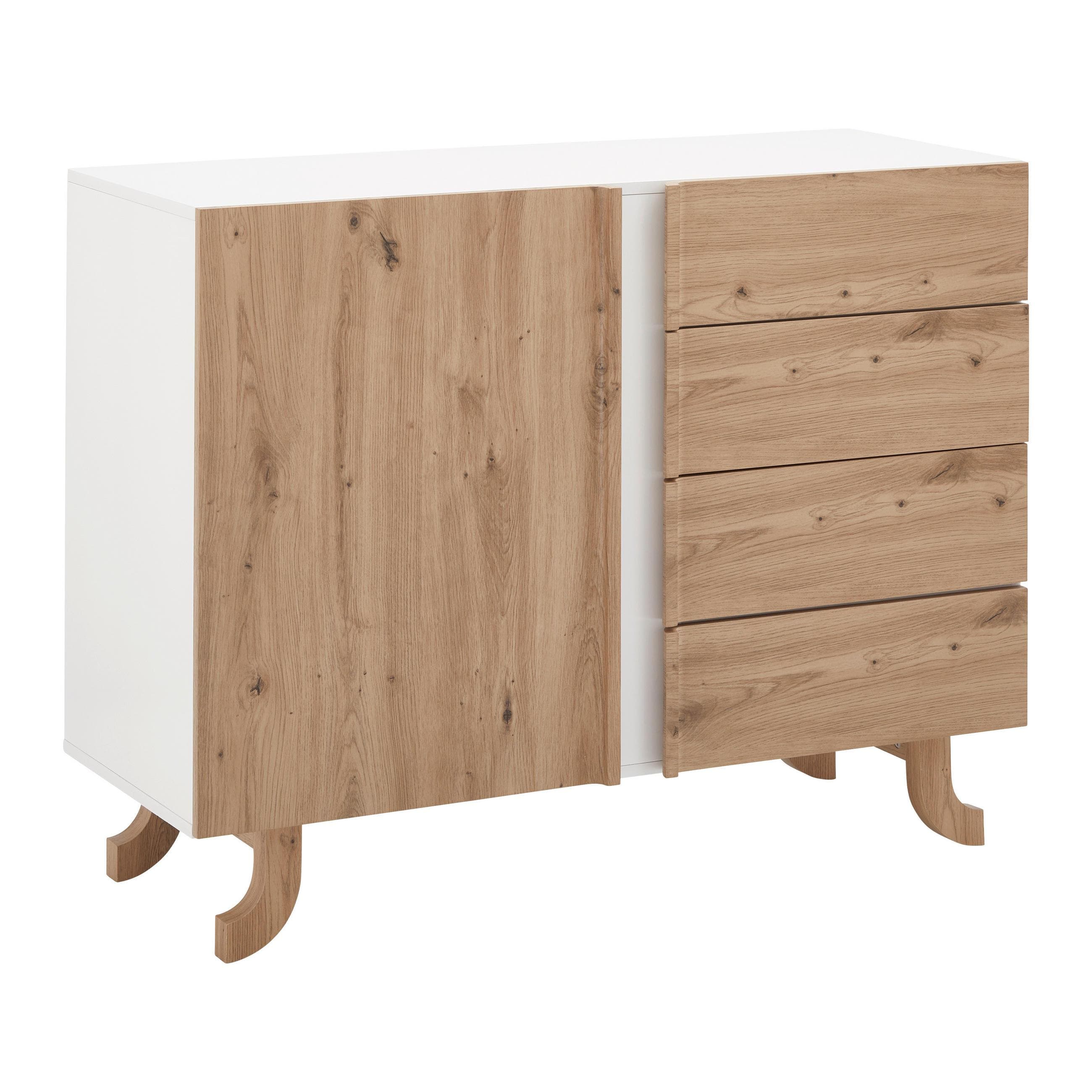 Sideboard Vira Weiß/Kieferfarben Echtholz