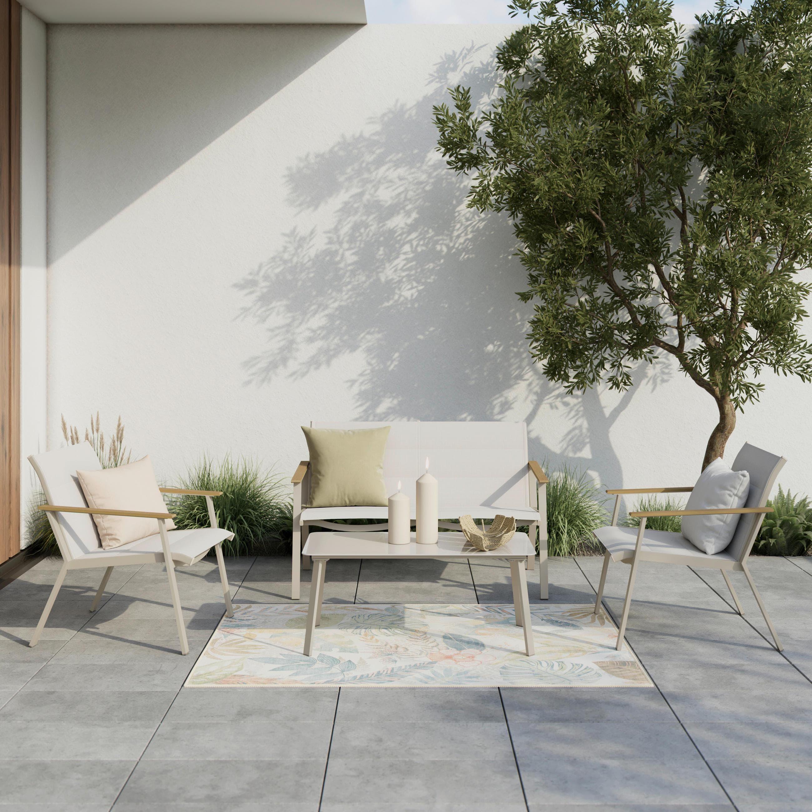 Gartenset Bianco Beige/Teakfarben 4-teilig Mömax