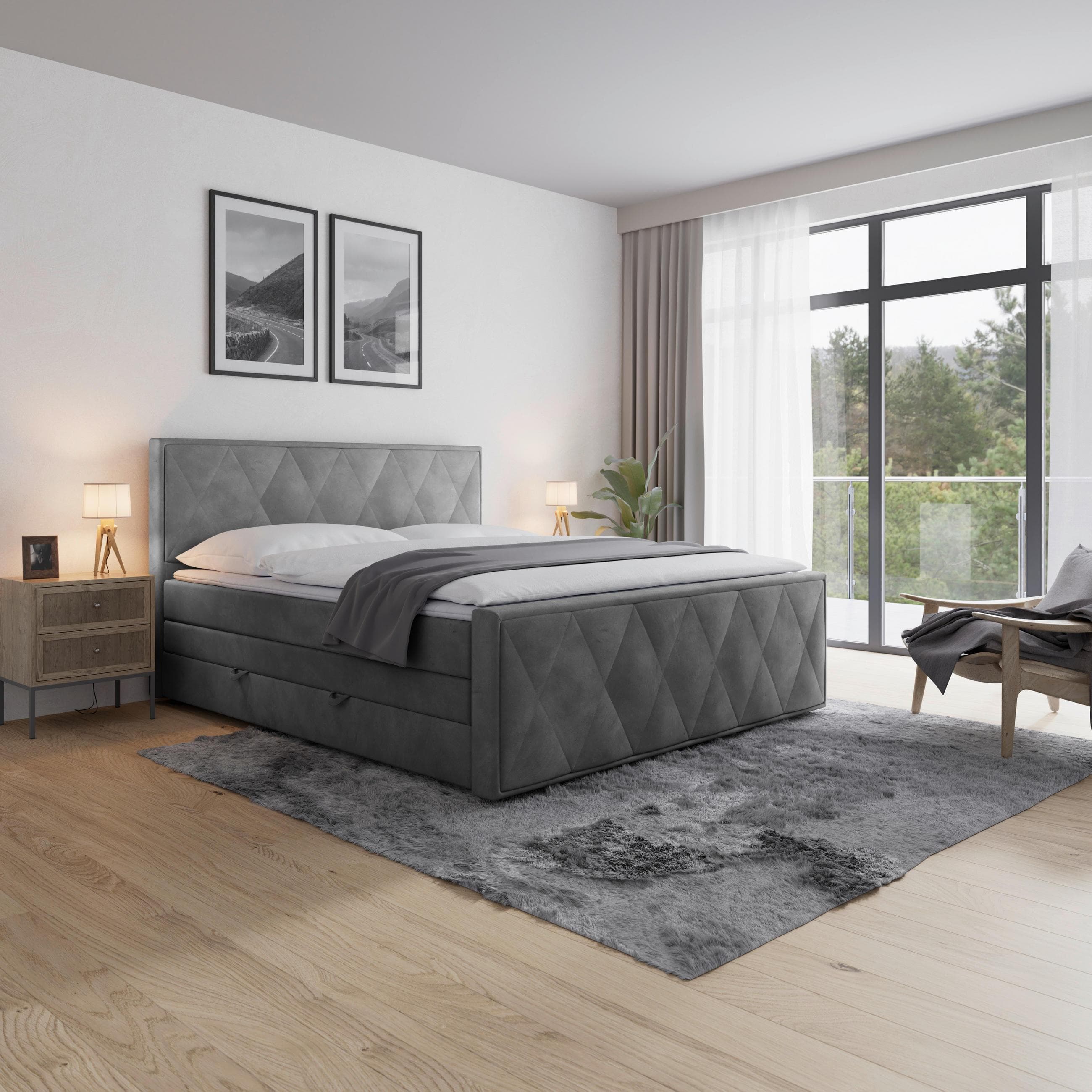 Boxspringbett Porto Hellgrau