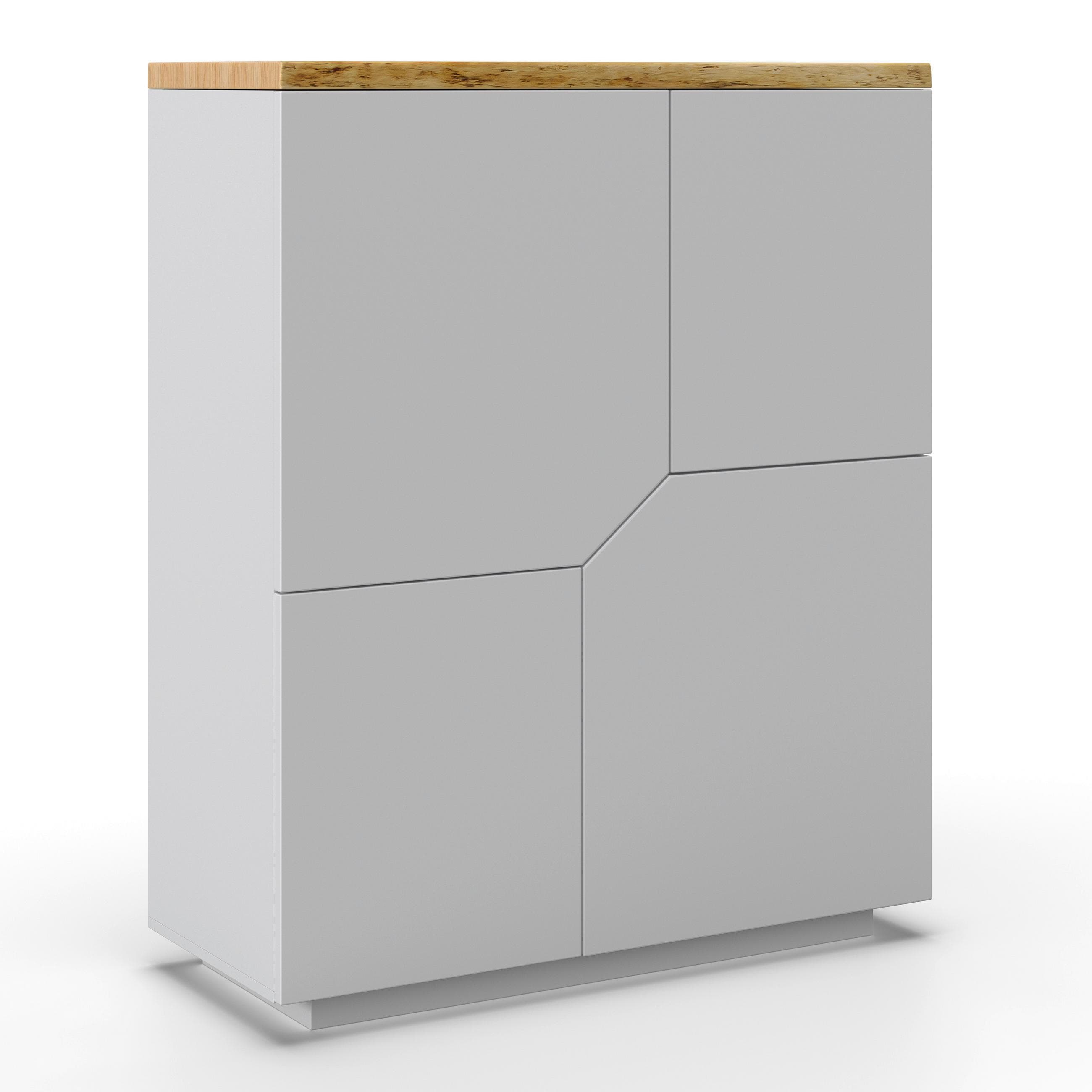 Kommode Carlos Weiß/Eichenfarbe Echtholz/MDF