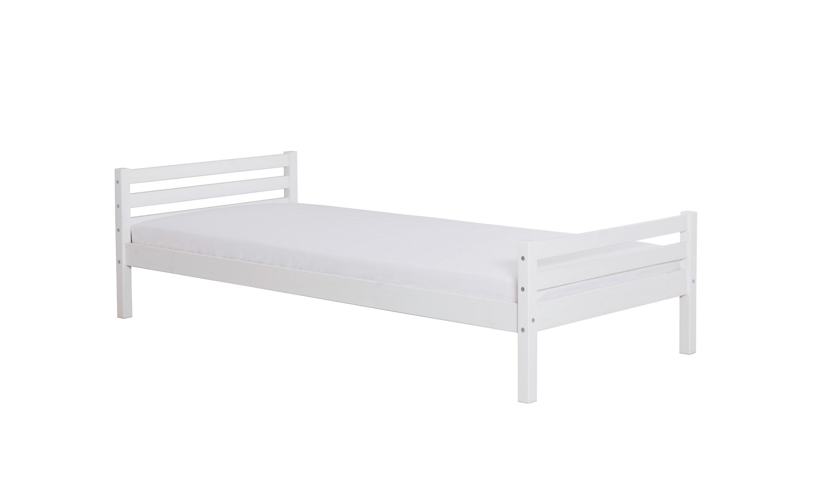 Einzelbett aus Kiefernholz, Weiß, Schlicht und Elegant