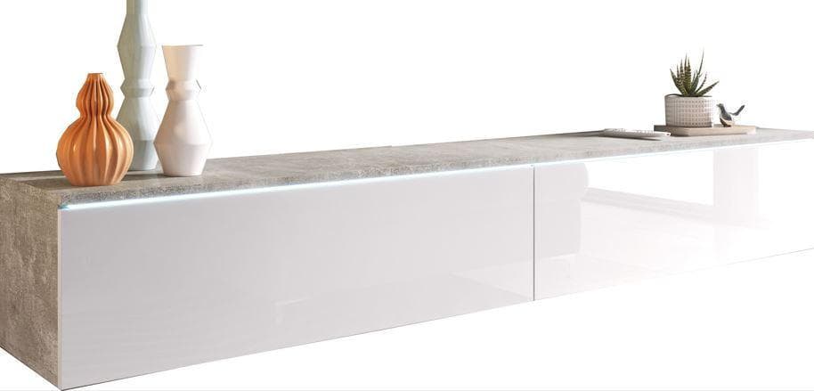 Lowboard ca. 180x30 cm LED Beton Optik Weiß Hochglanz Mömax DE