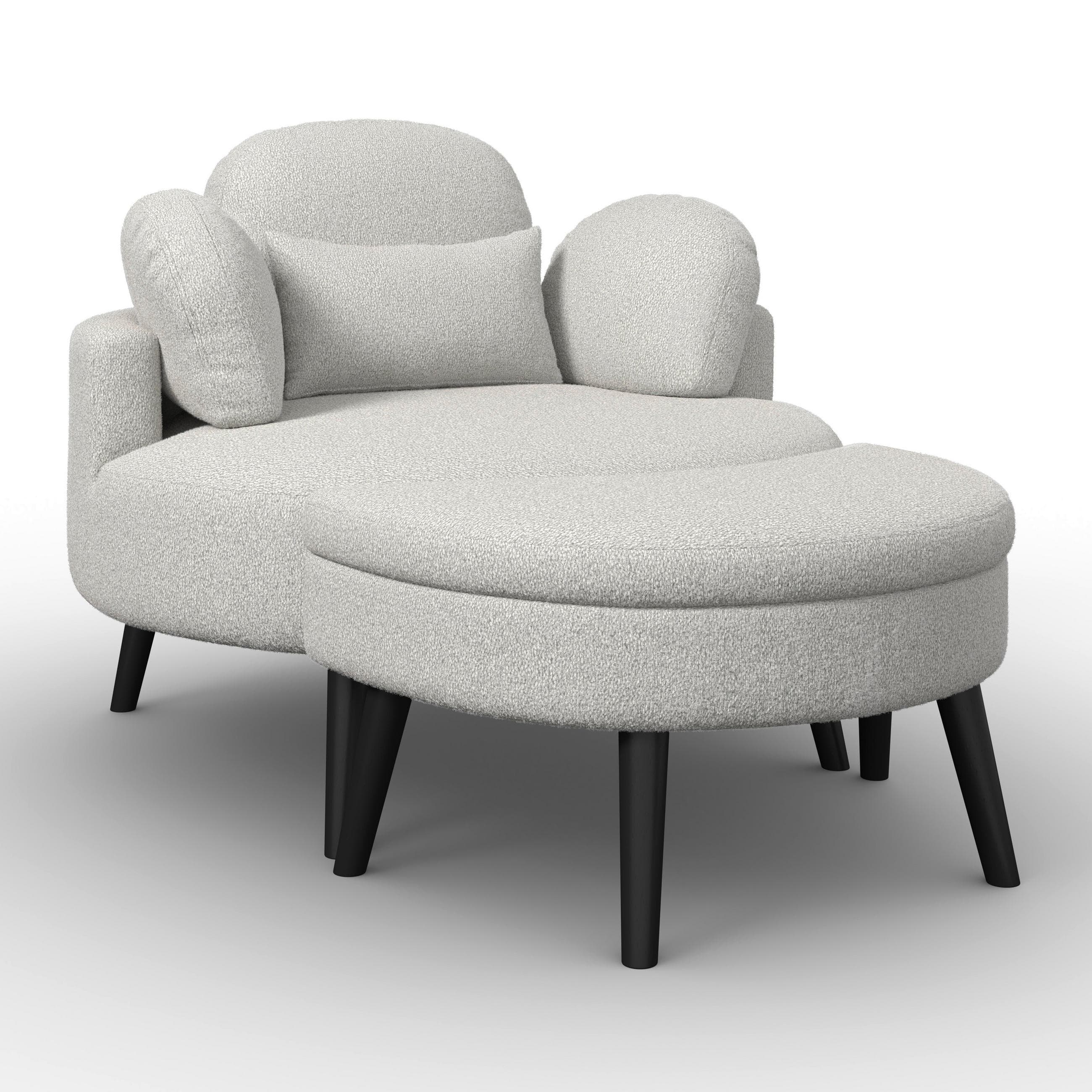 Sessel Bianca mit Hocker Chenille Grau Mömax DE