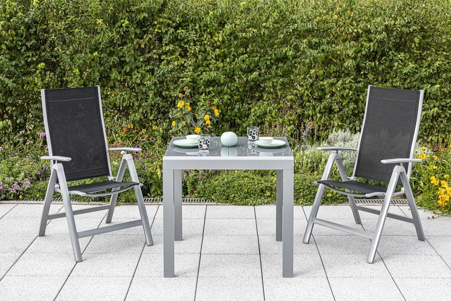 Mömax DE Gartenmöbel Set 3-tlg. Carrara Metall/Textil Schwarz