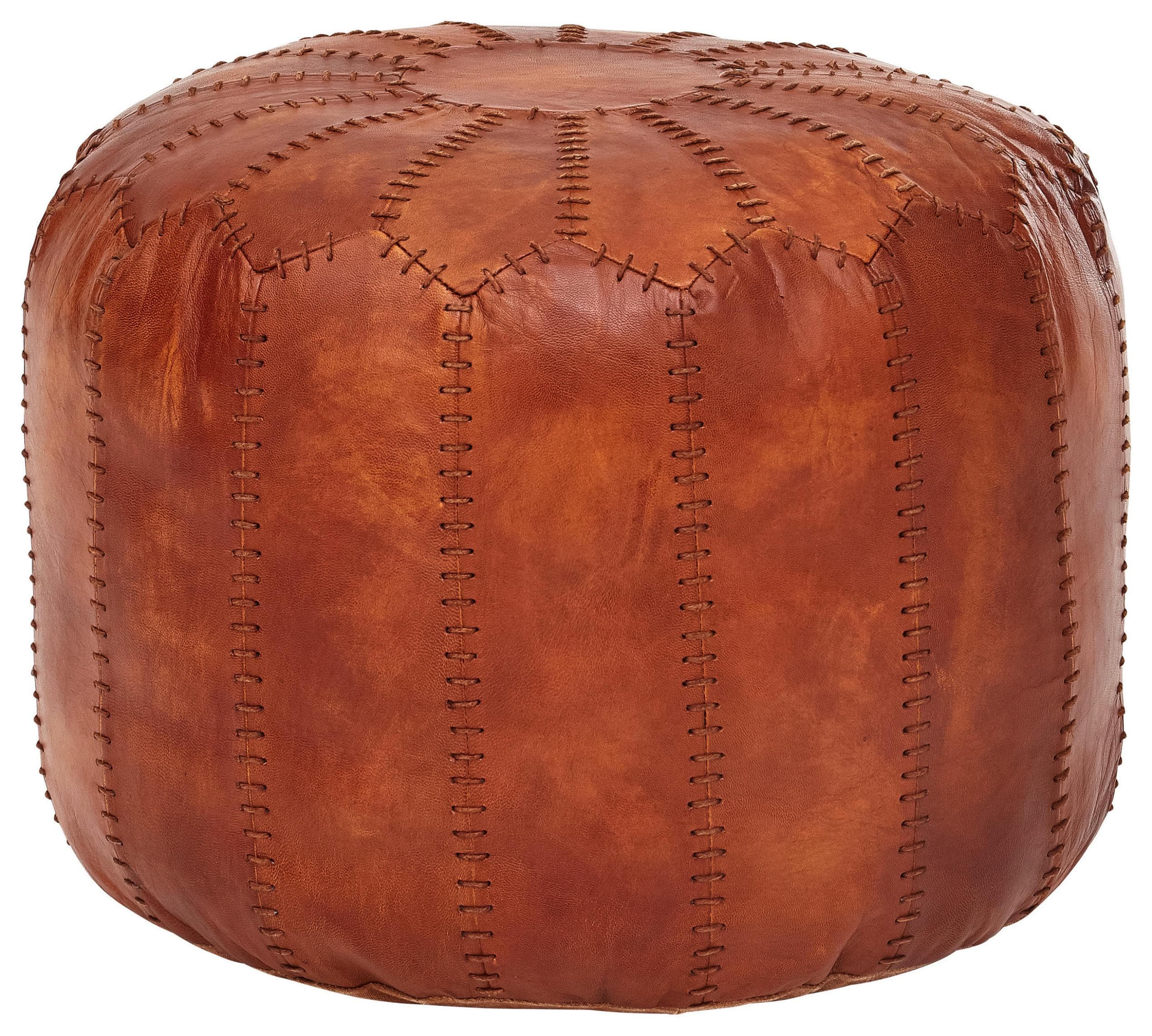 Brauner Ziegenleder Pouf mit Naturleder-Optik