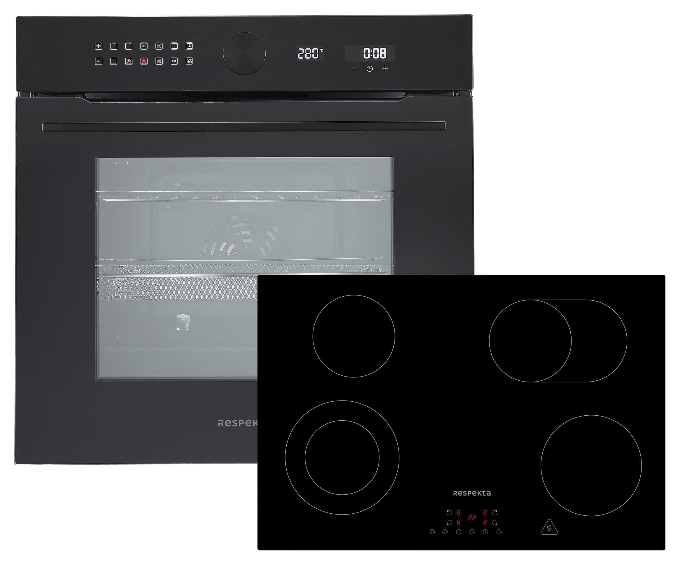 ASET9007700 Backofen-Set Schwarz 71 Liter Umluft Grill Heißluft