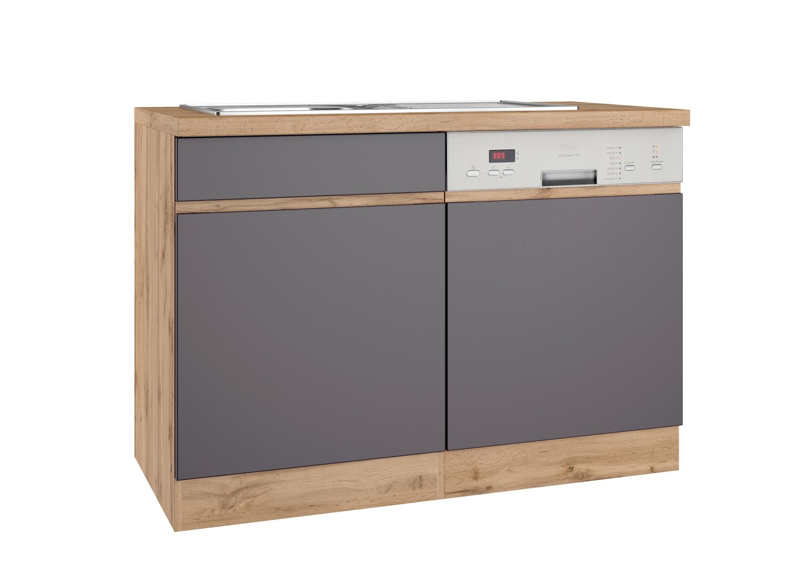 Held Spülenschrank Turin mit Spüle Grau/Eiche