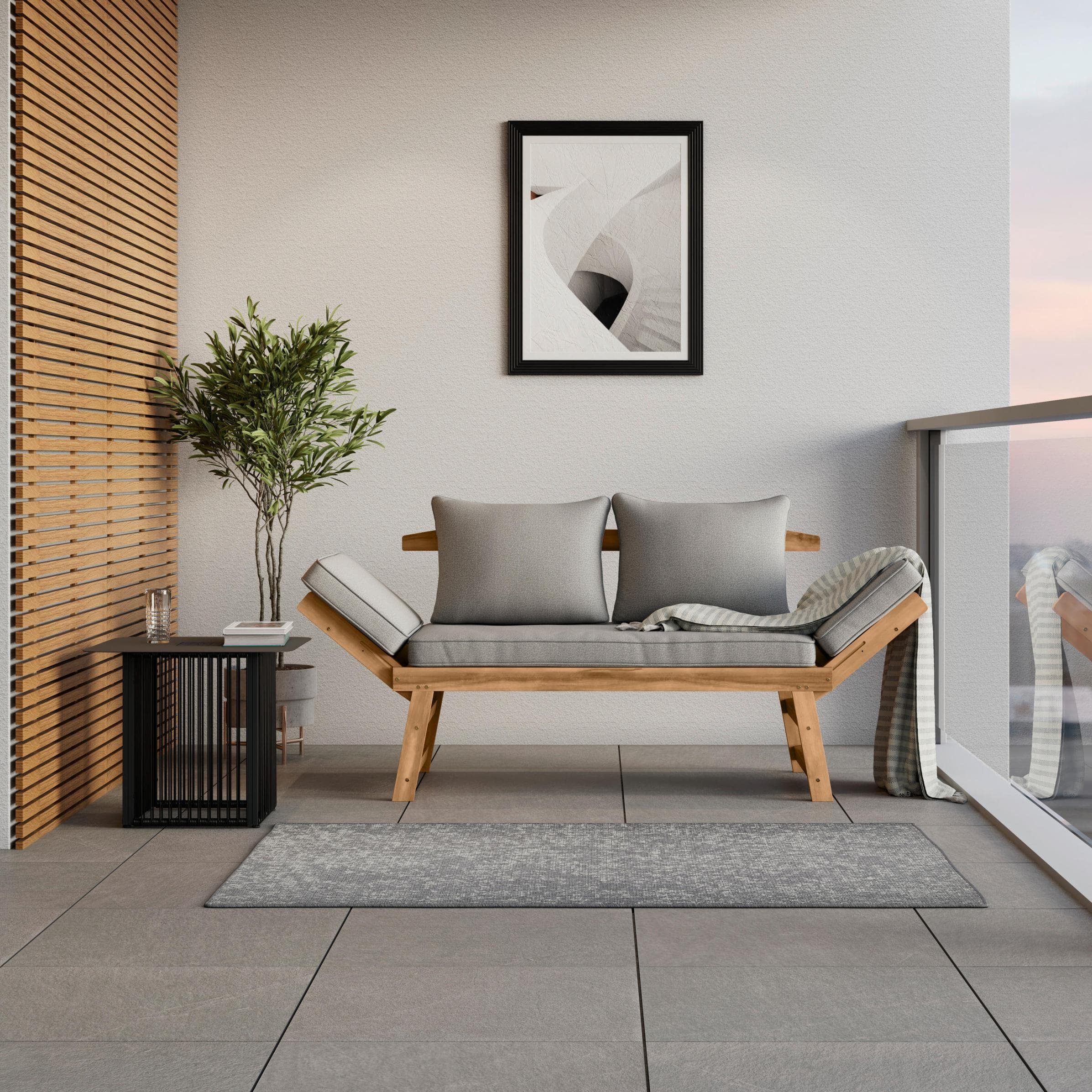 Gartenliege Pia Grau Akazie Outdoorstoff