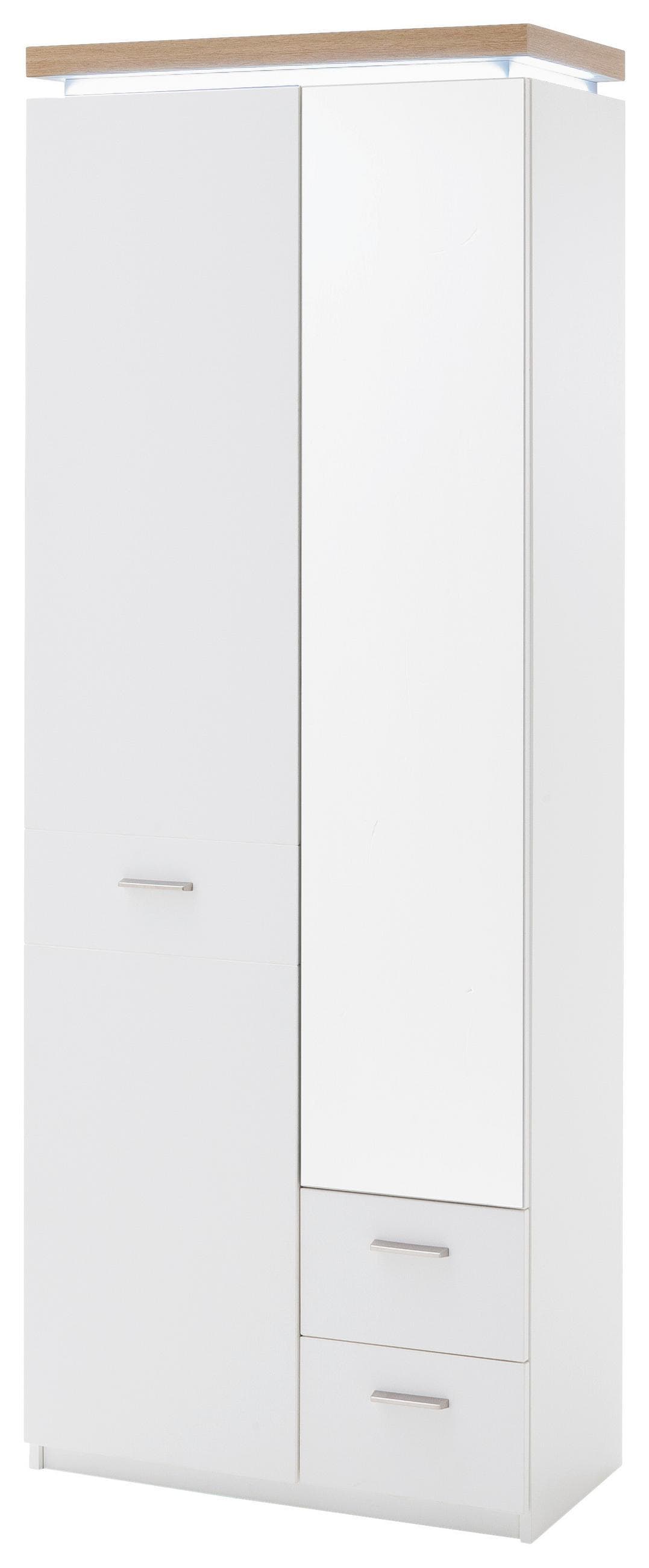 Garderobenschrank Cali Weiß mit Spiegel und Haken