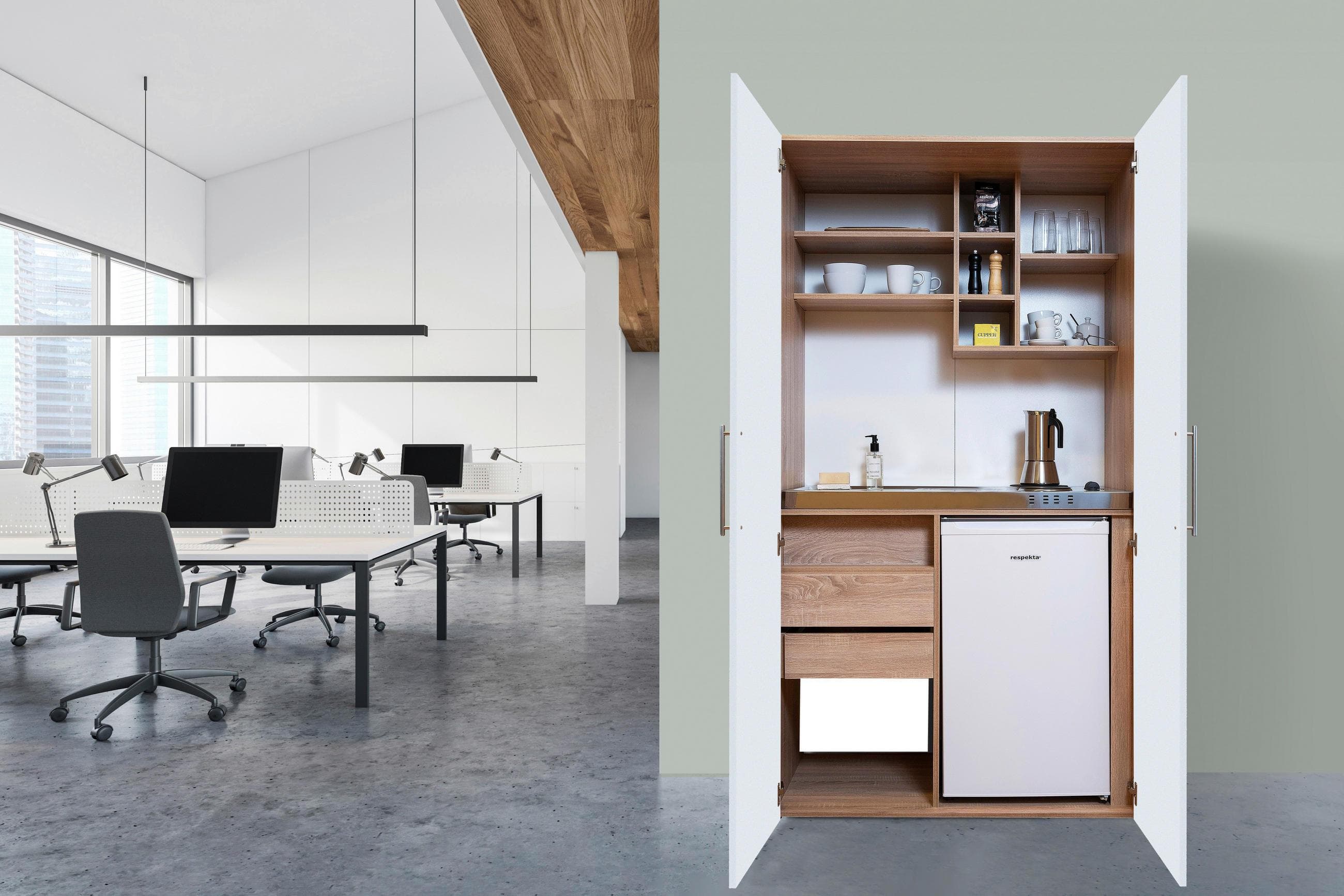 Respekta Schrankküche Weiß mit Kühlschrank und Kochfeld