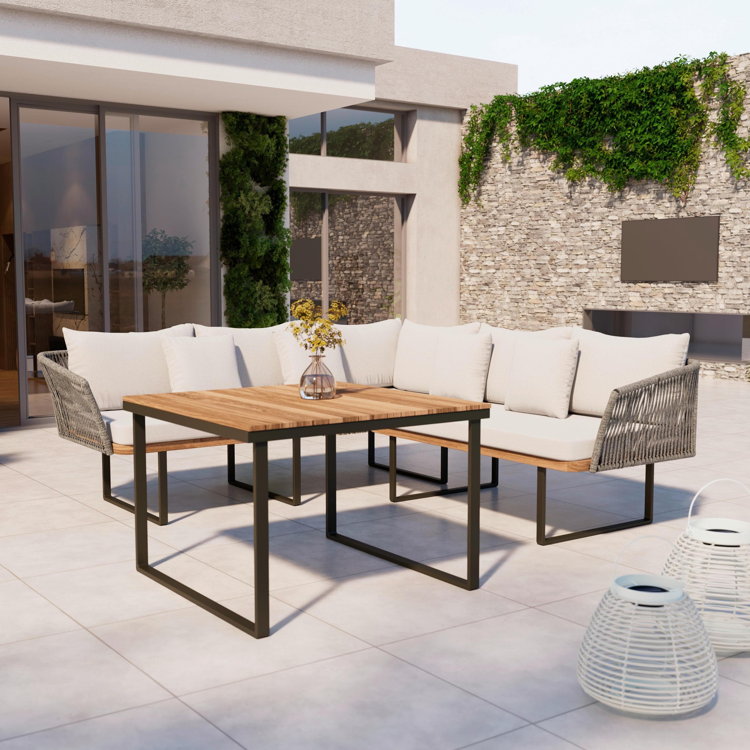 Dining-Loungeset Viola Grau Outdoorstoff/Metall/Holz