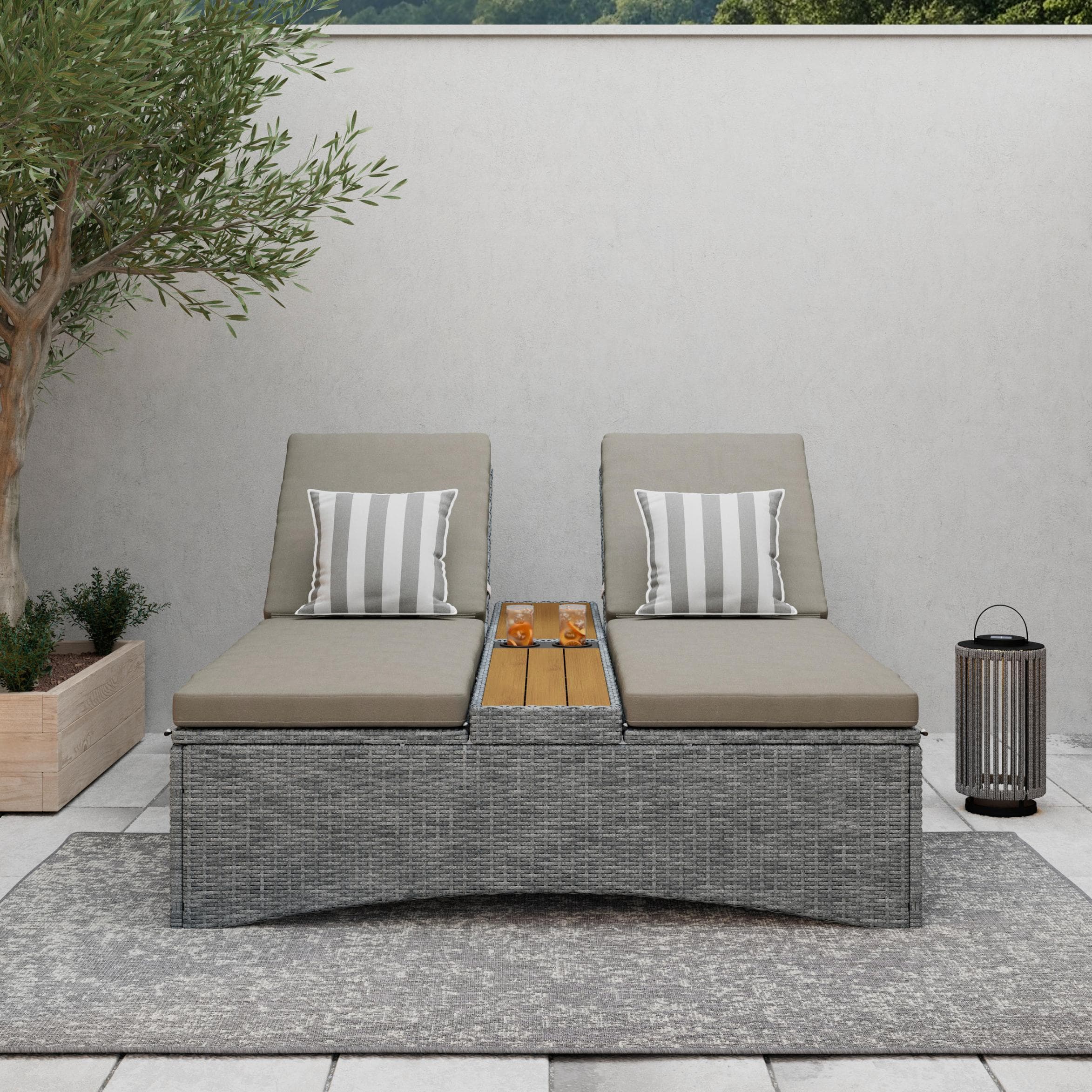 Gartenliege Monero Grau Holz Metall Kunststoff
