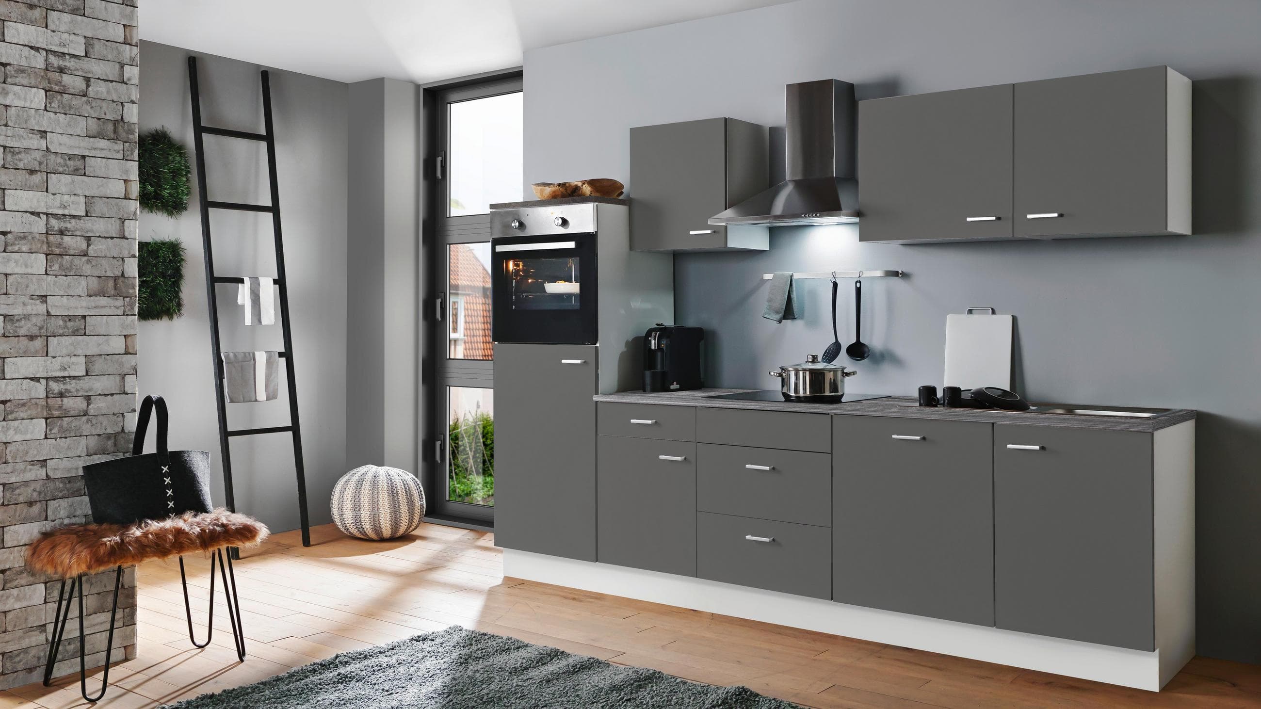 Menke Küchenblock White-Classic Grau/Weiß ca. 280 cm