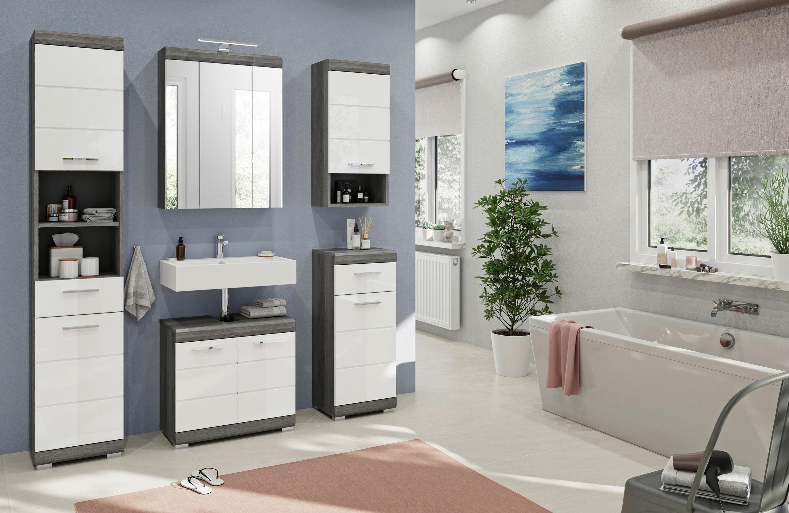 Badezimmer Scout 5-tlg. mit LED Anthrazit/Weiß