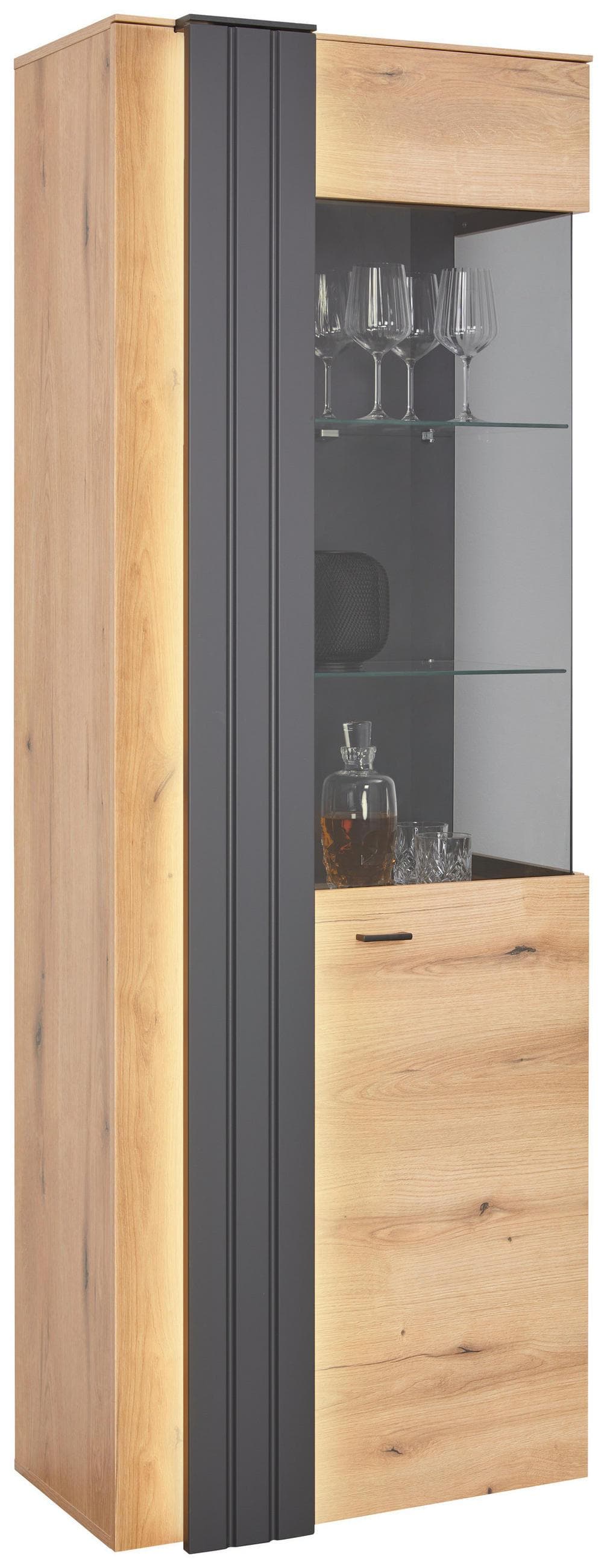Vitrine Verdana in Eiche/Grau
