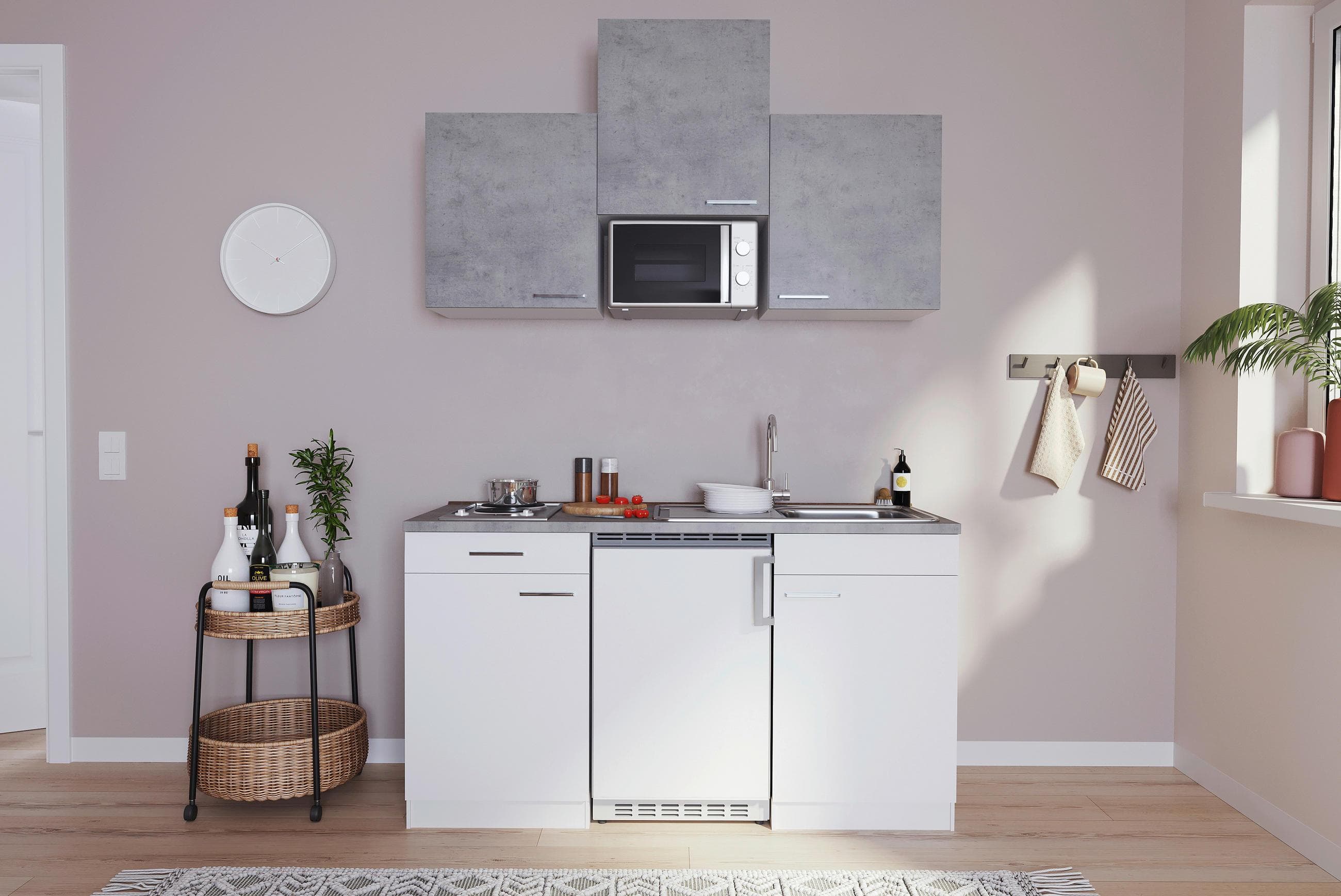 Respekta Miniküche mit Kühlschrank und Mikrowelle Grau/Weiß