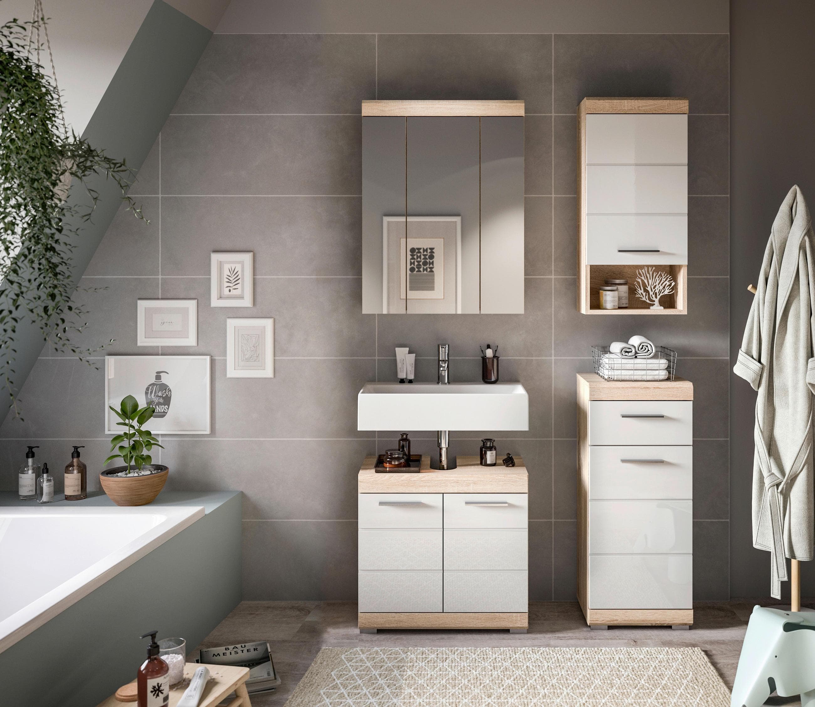 Badezimmer Lambada 4-tlg. Eiche/Weiß Mömax DE