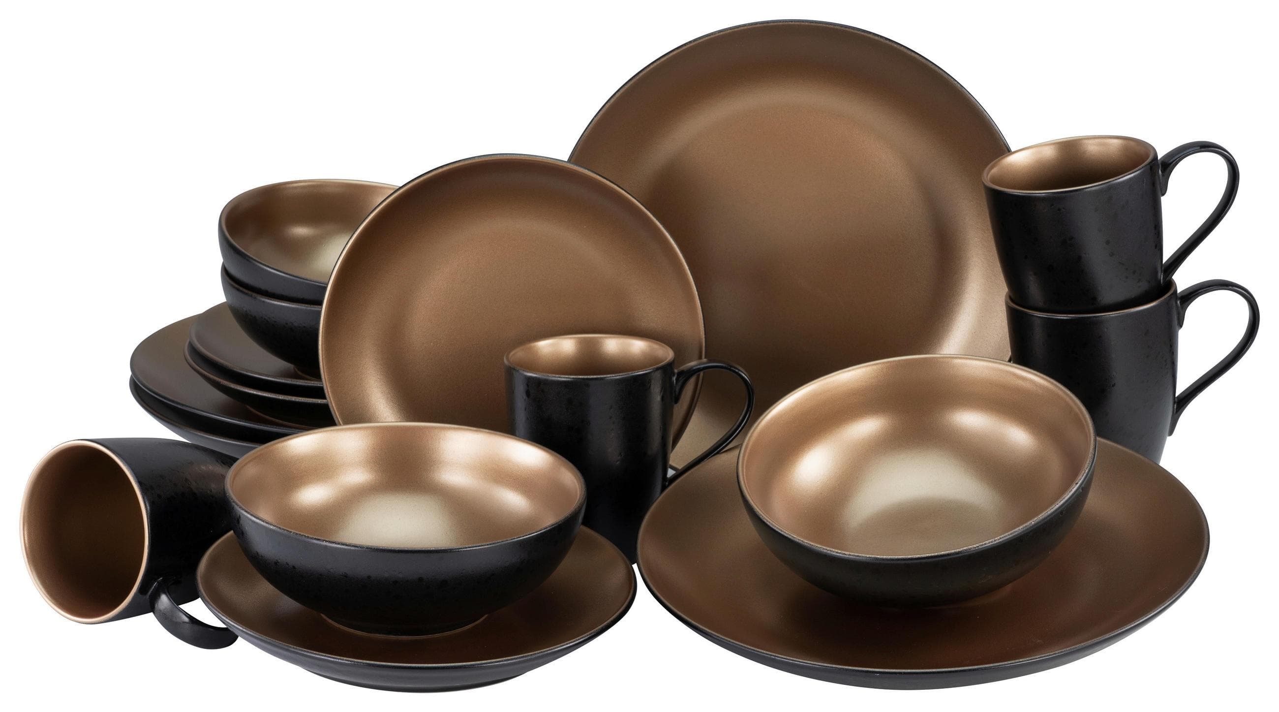 Creatable Kombiservice Glamour Schwarz/Goldfarben 16-teilig