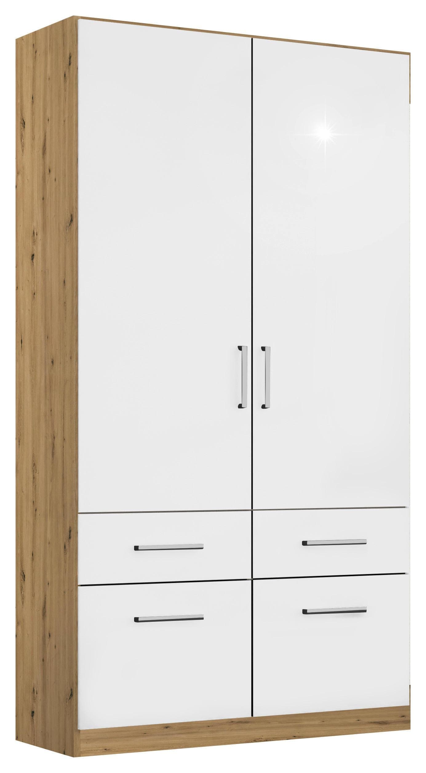 Drehtürenschrank Berlin Weiß Hochglanz, Eiche Artisan
