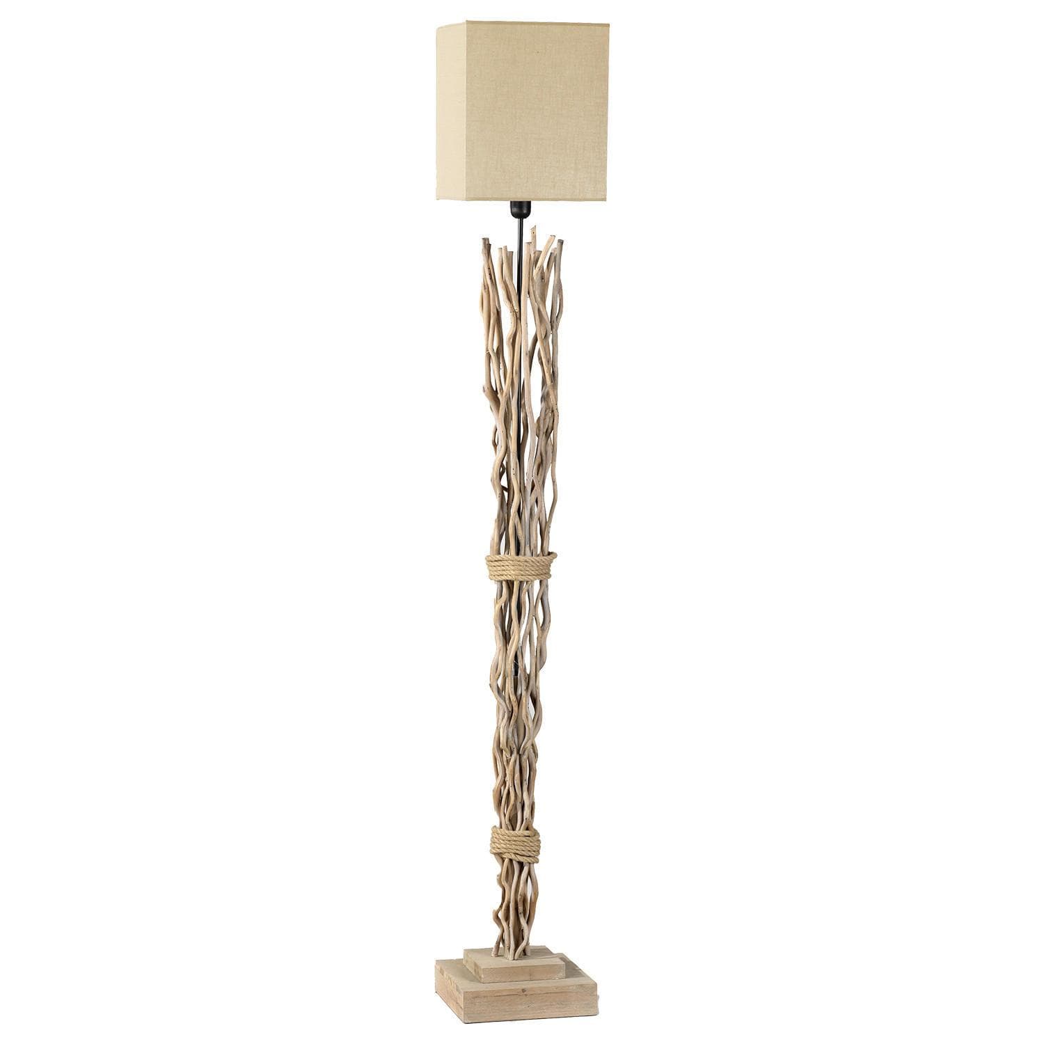 Stehleuchte Marica mit Stoffschirm und Holzelement Beige Braun