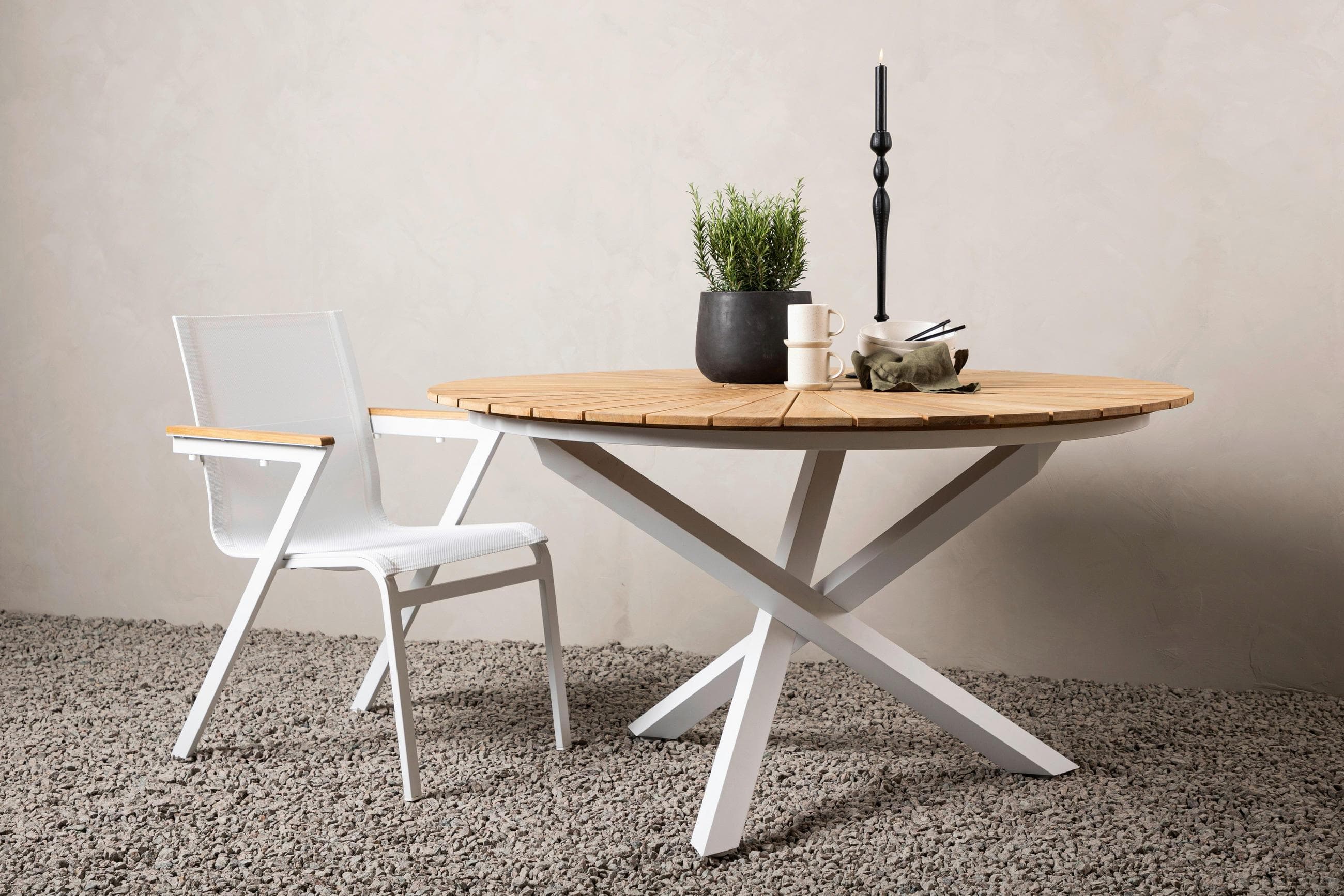 Gartentisch Mexico Weiß Aluminium Teak