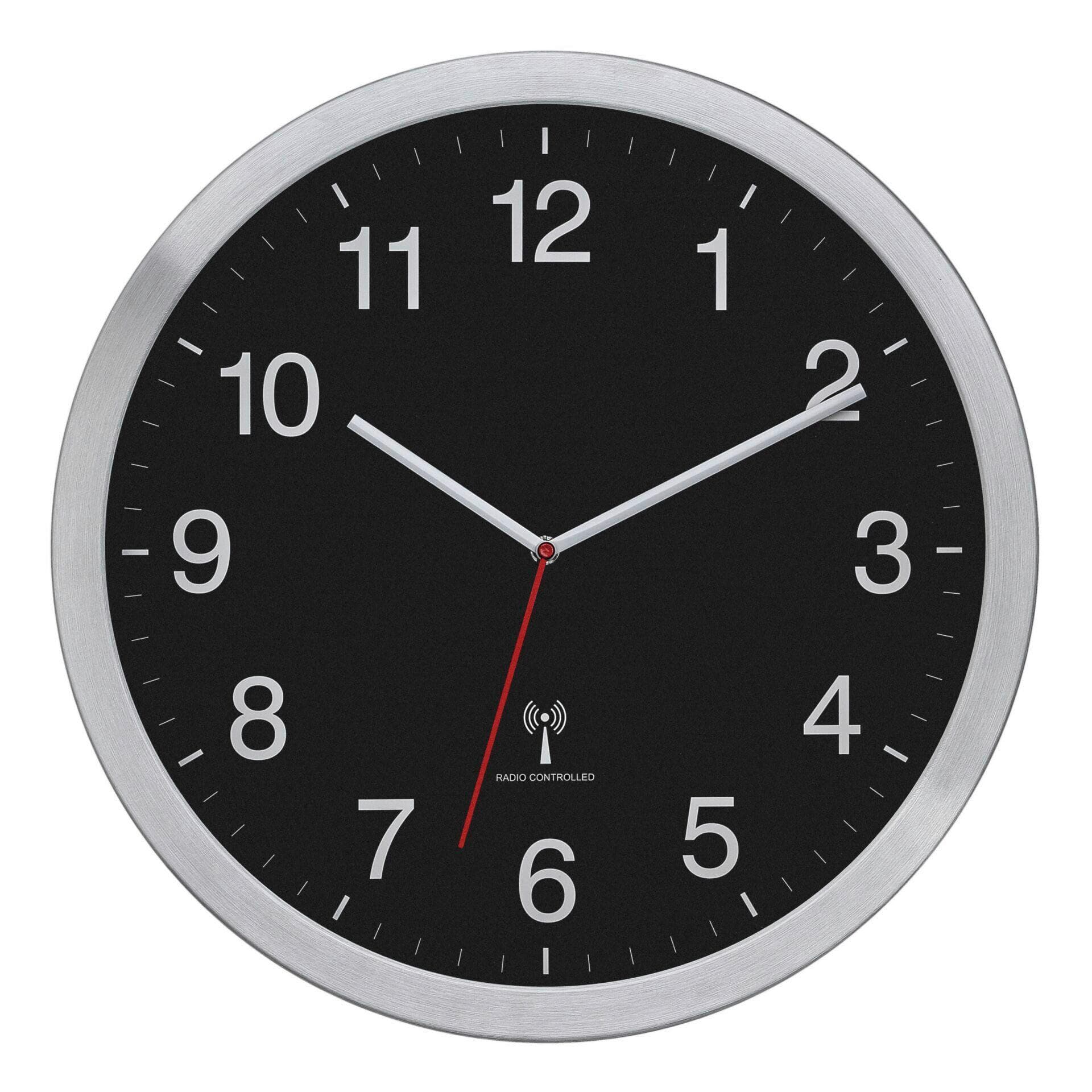 Funk-Uhr Wanduhr Schwarz/Silber Modern
