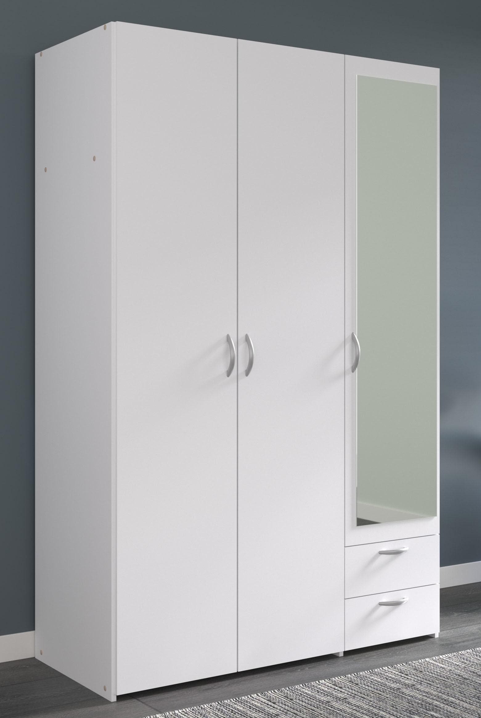 Parisot Kleiderschrank Daily 4 Weiß 3 Türen mit Spiegel