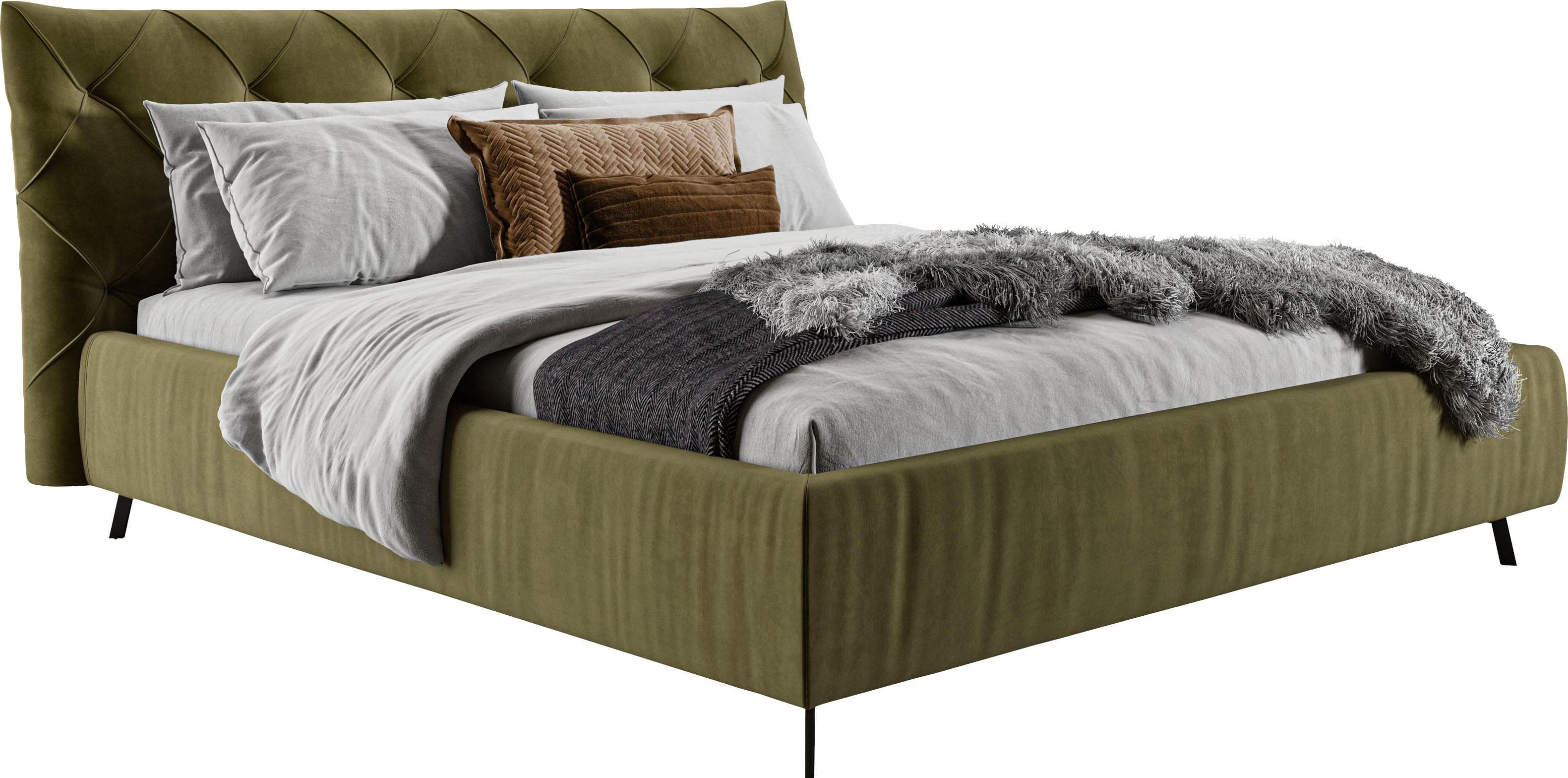 Luxuriöses Polsterbett mit Samt- oder Strukturbezug