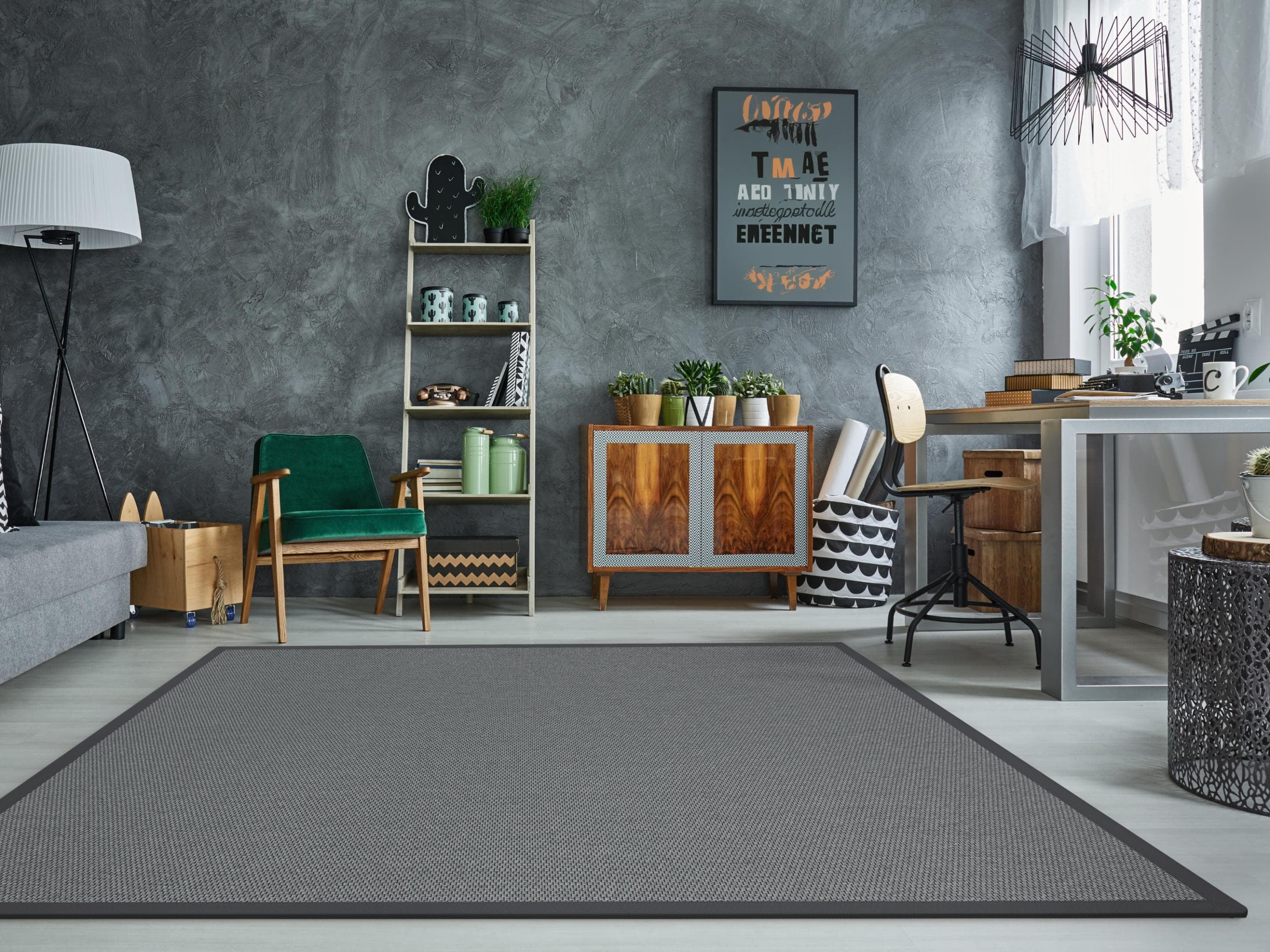 DEKOWE Teppich Naturana Panama Spezial Anthrazit mit Bordüre