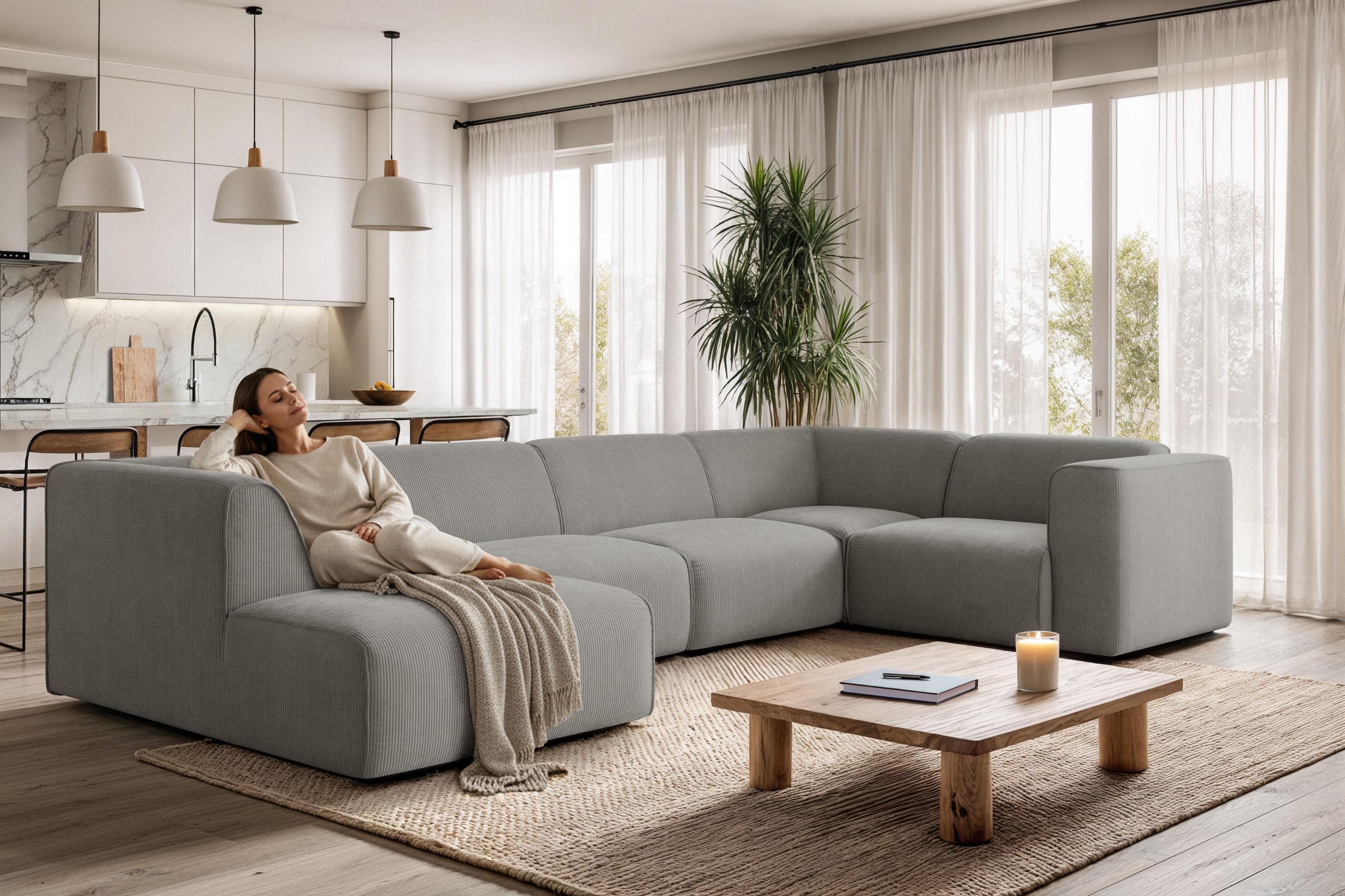 OTTO HOME Wohnlandschaft Merid U-Form Grau Samtcord