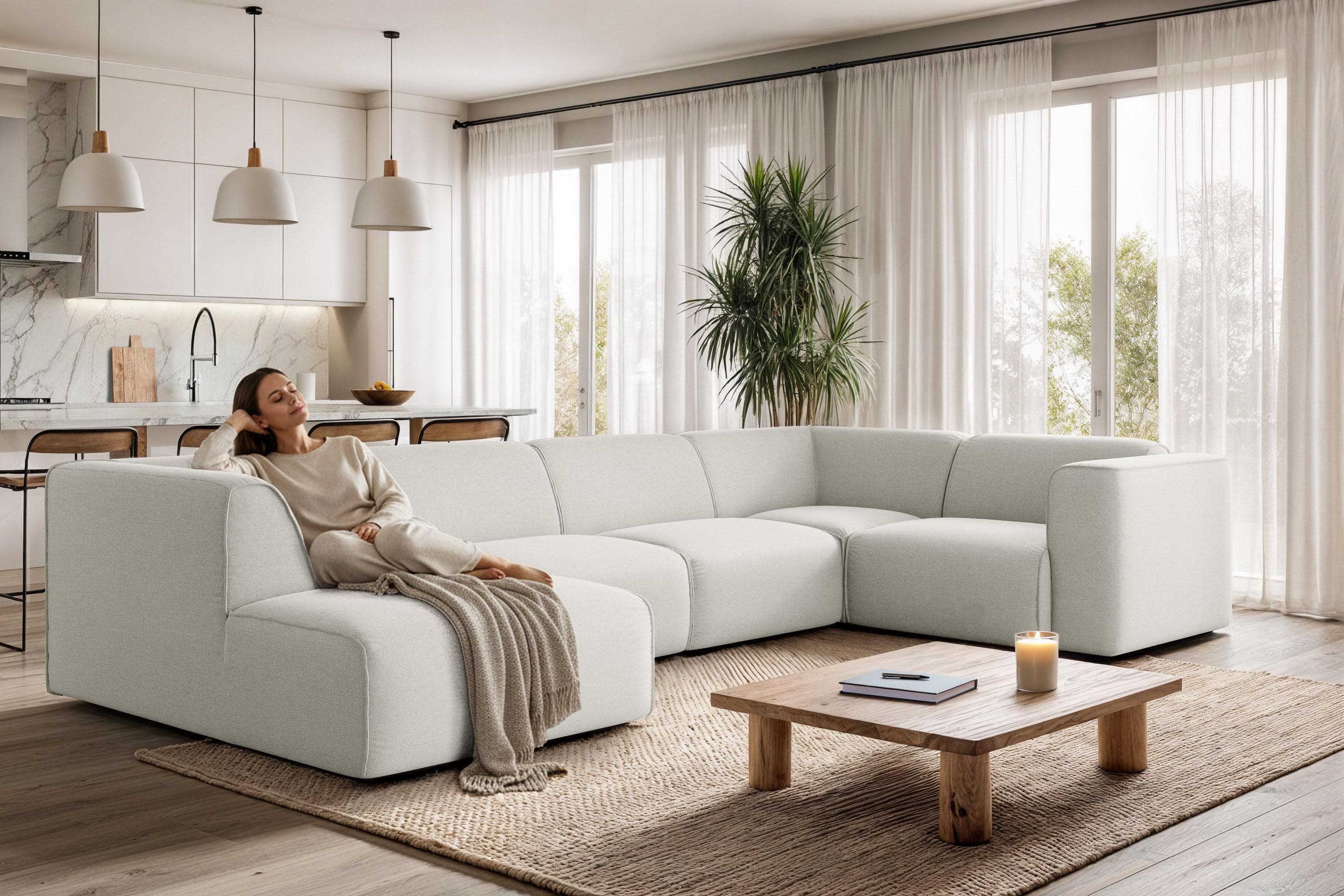 OTTO HOME Wohnlandschaft Merid U-Form Beige Polyestermix