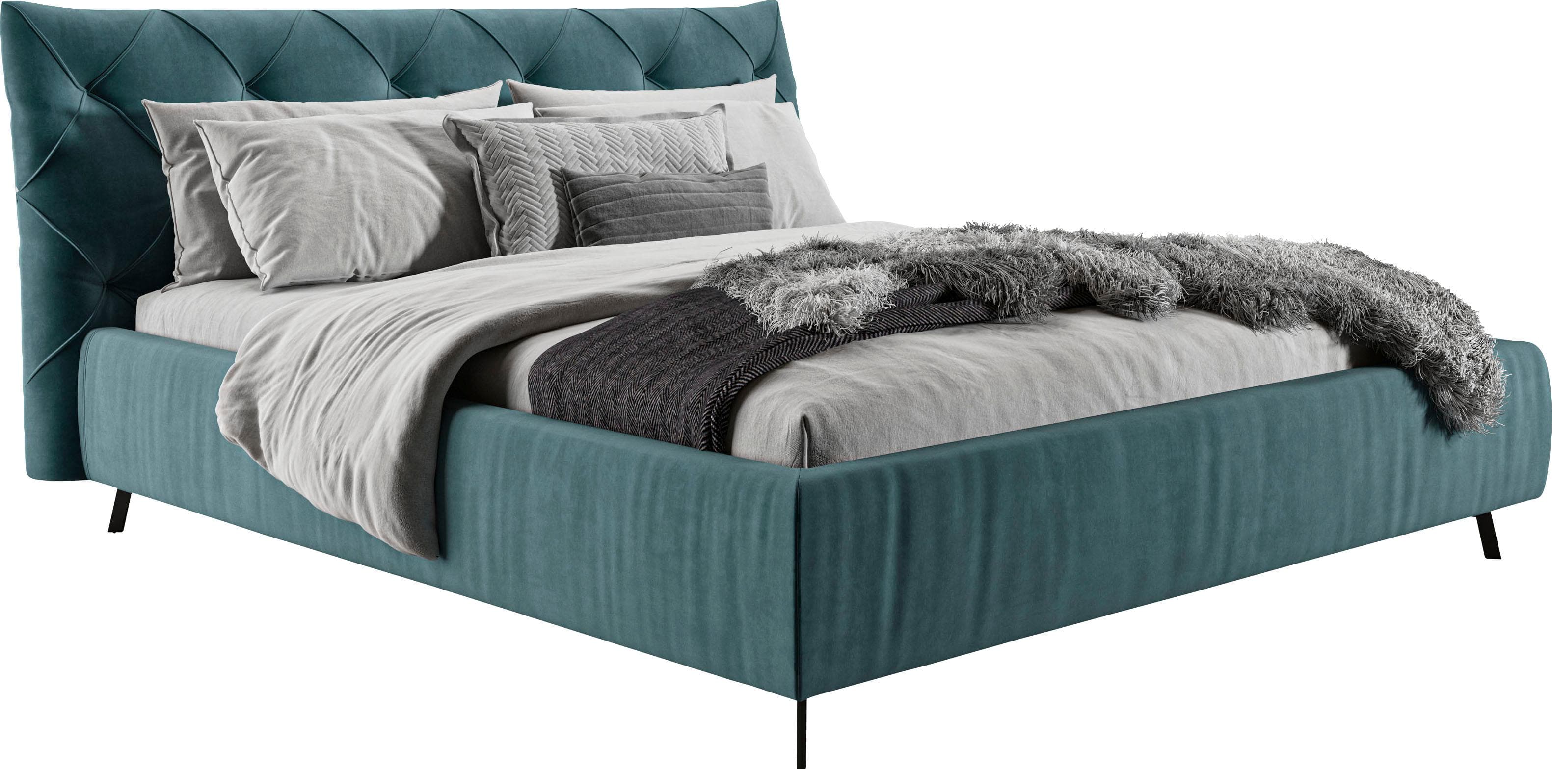 Home Affaire Polsterbett Elloree Blau-Grau Samtoptik