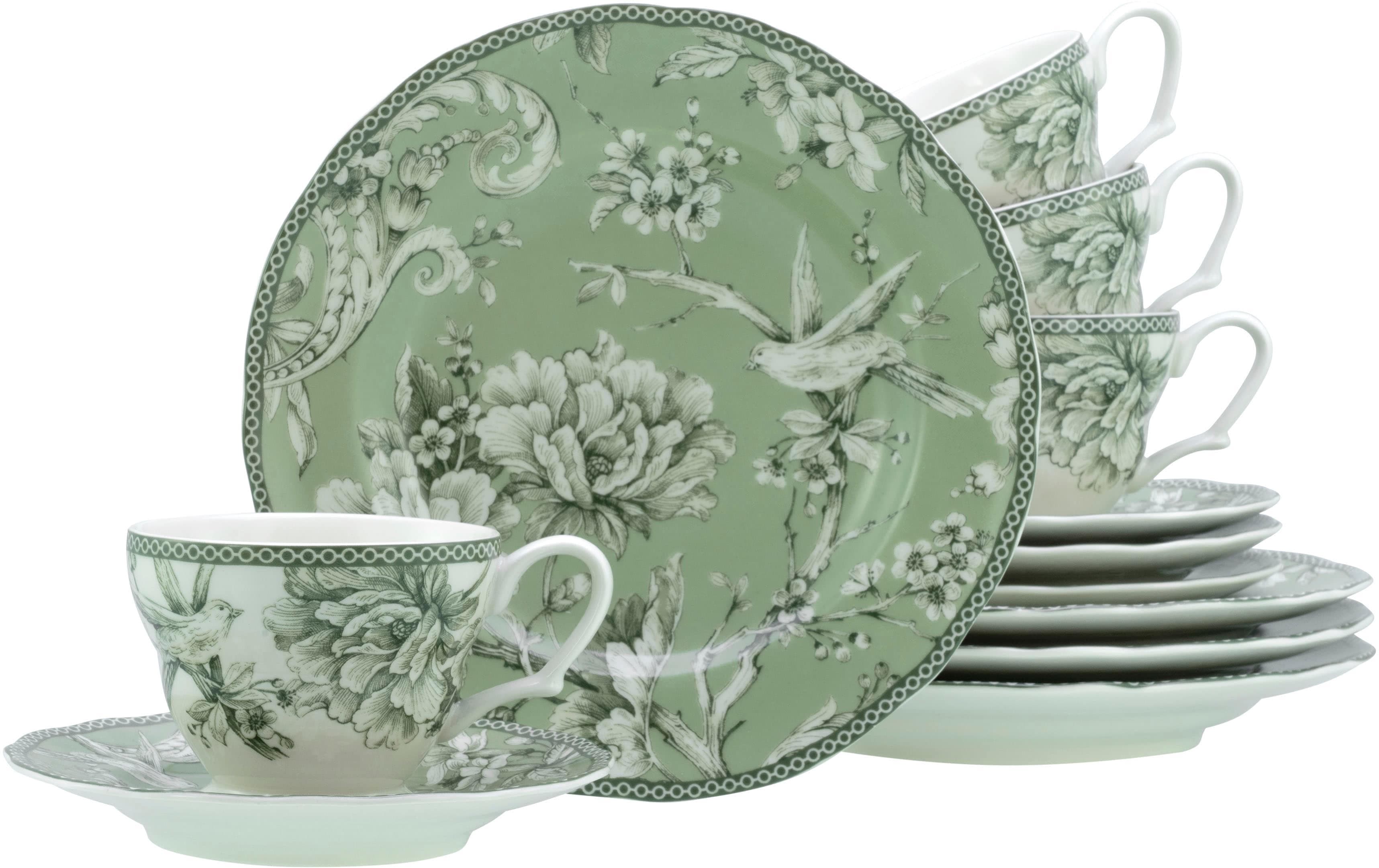 Creatable Kaffeeservice Adelaide 12-tlg. Grün Vintage Dekor