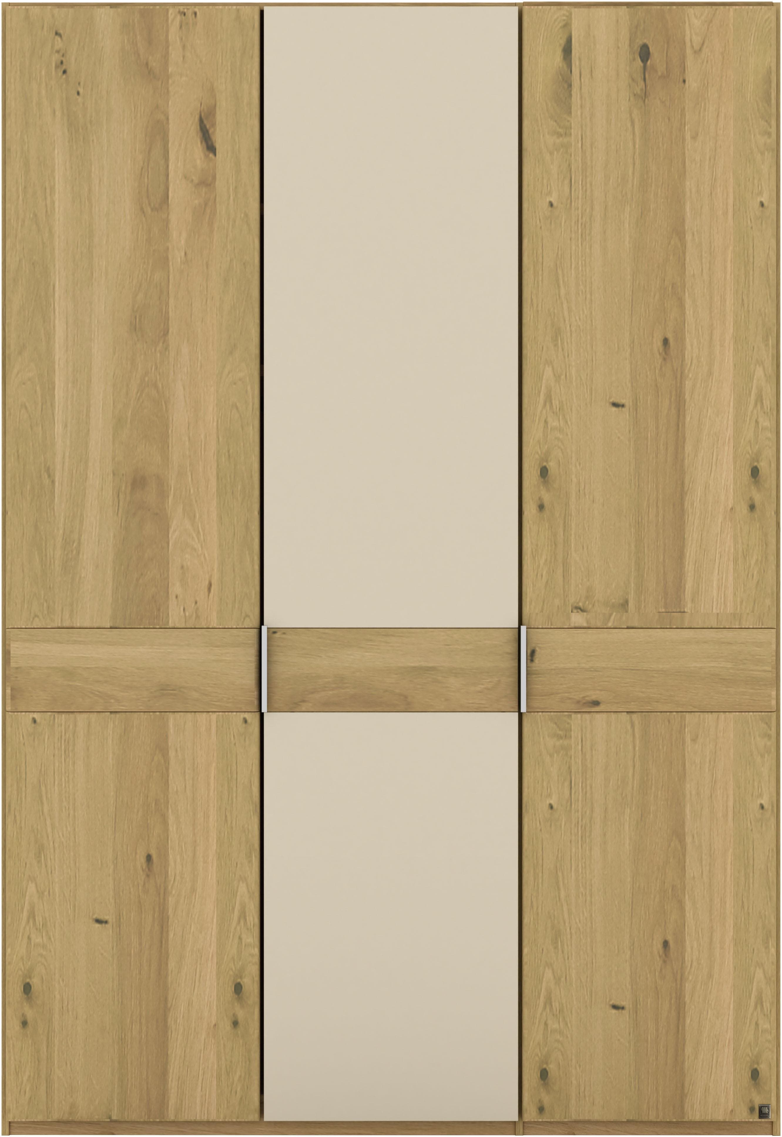 Drehtürenschrank aus massiver Eiche, beige und braun