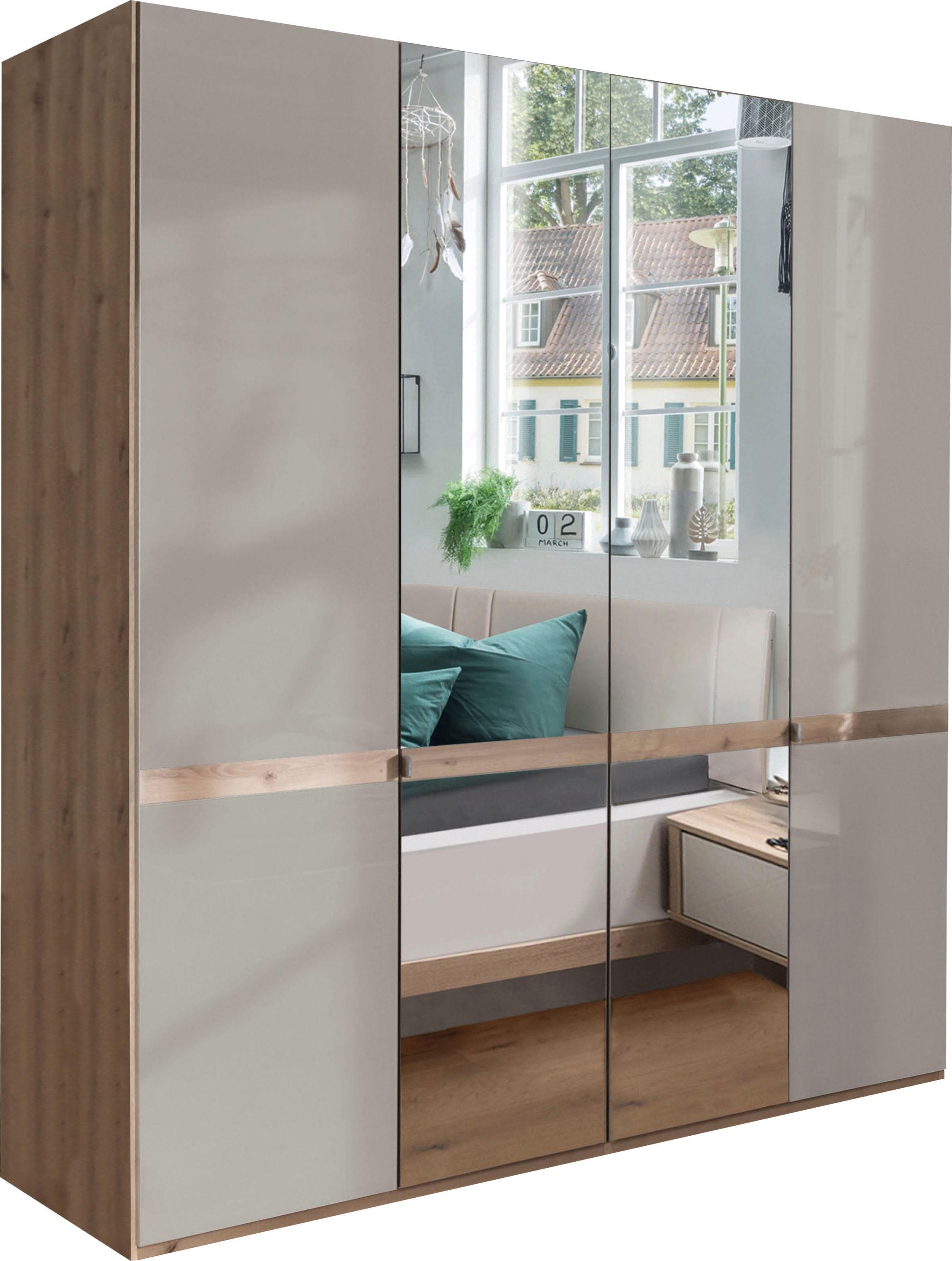 WIEMANN Barcelona Kleiderschrank Weiß Glas Spiegelfront mit Türdämpfung