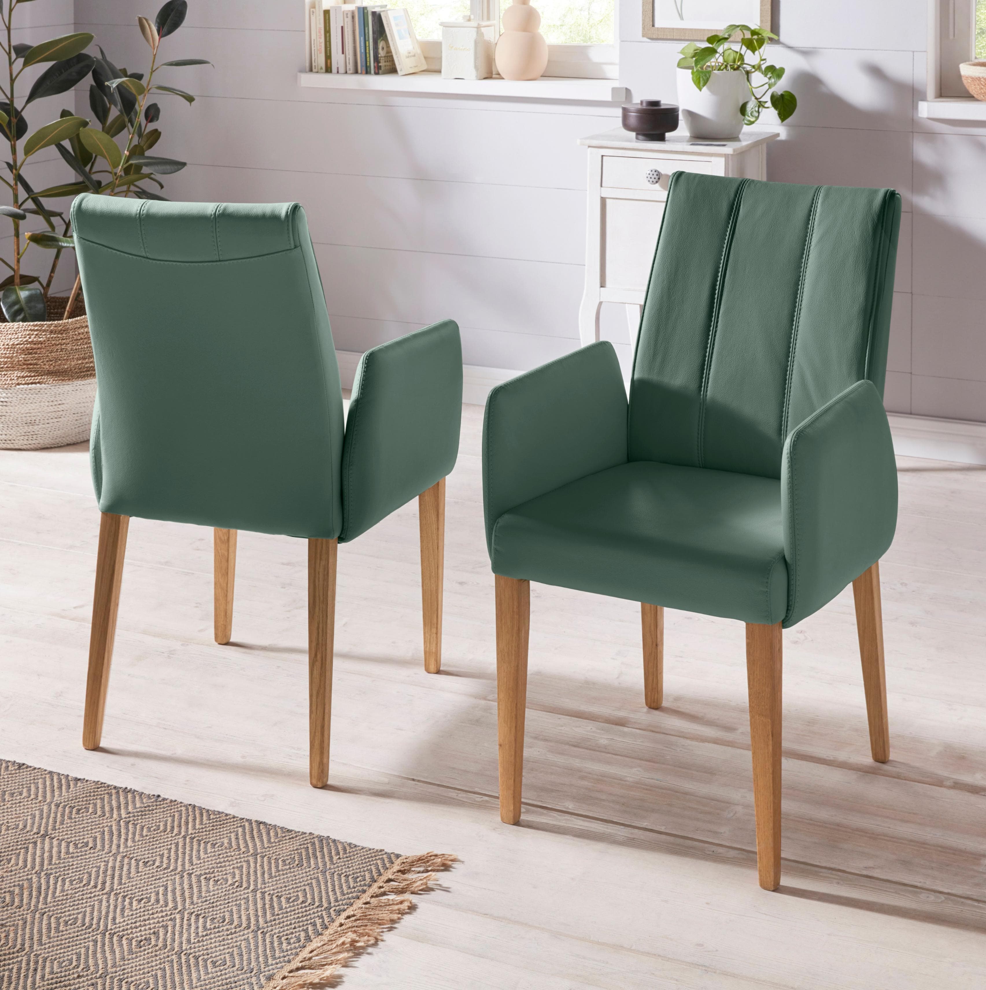 Home Affaire Armlehnstuhl Leder Eiche Natur Grün
