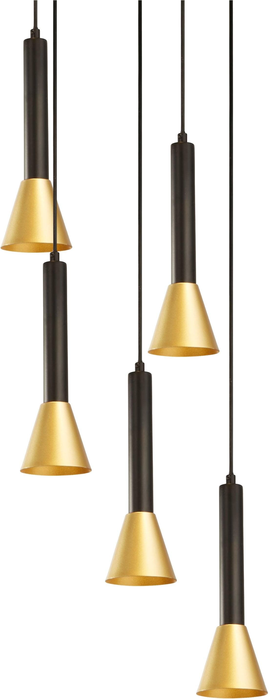 Hängelampe Signal 5-flg. Schwarz/Gold Metall