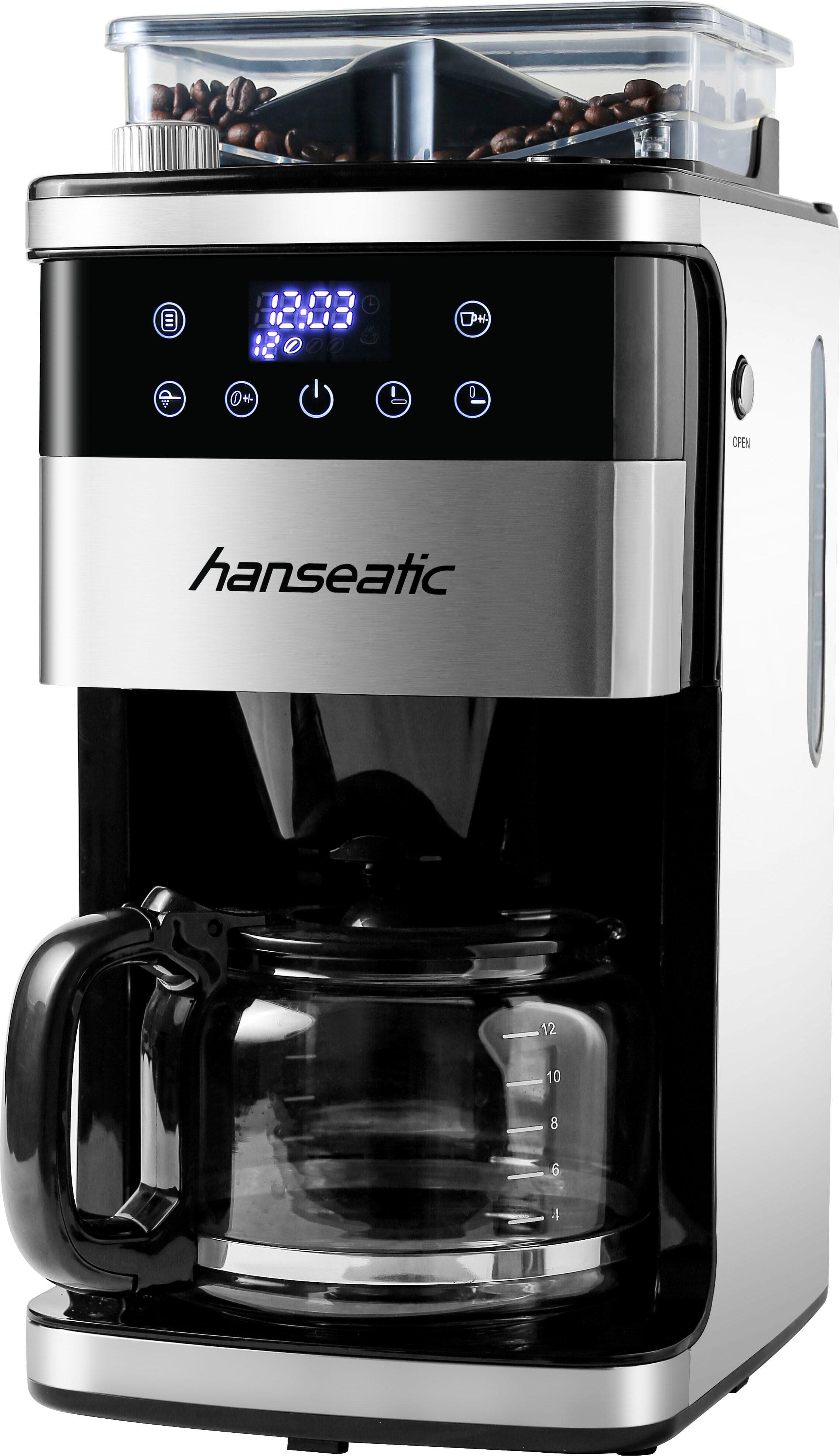 HANSEATIC Kaffeemaschine mit Mahlwerk 1,5l Schwarz-Silber